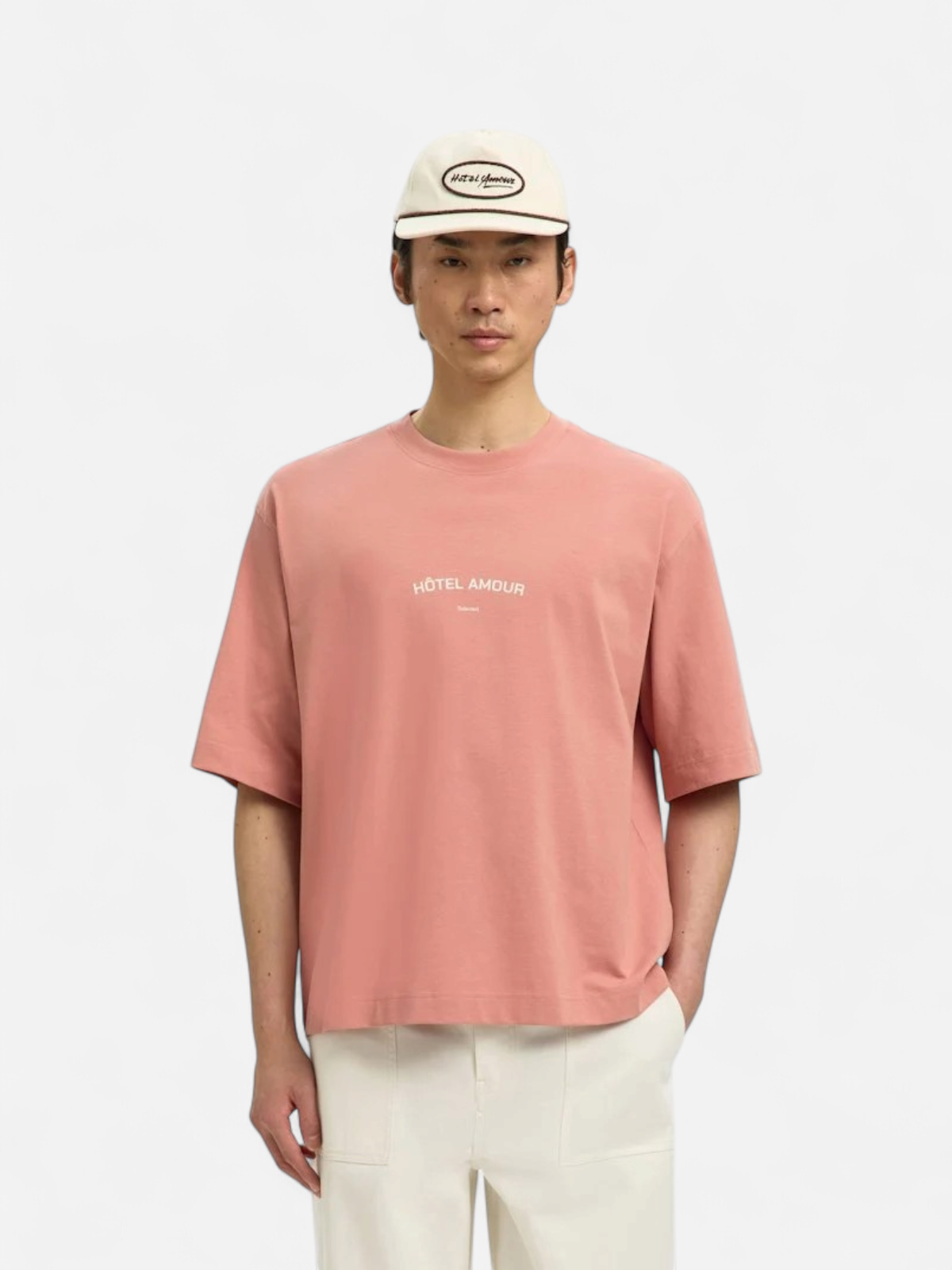 Selected miesten t-paita SLHBoxyliam SS O-Neck Tee Hotel Amour, Rose Dawn - Kekäle.fi