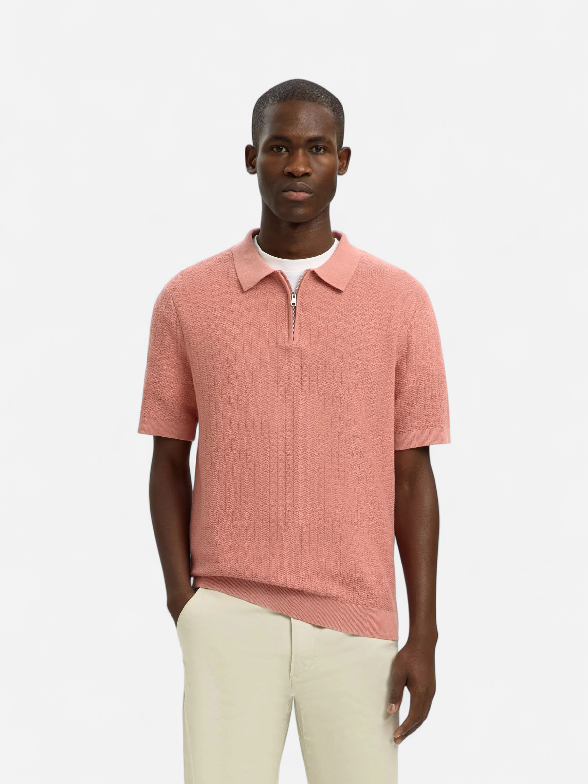 Selected miesten Pikeepaita Slhcran Ss Knit Structure Zip Polo Noos, Rose Dawn - Kekäle.fi