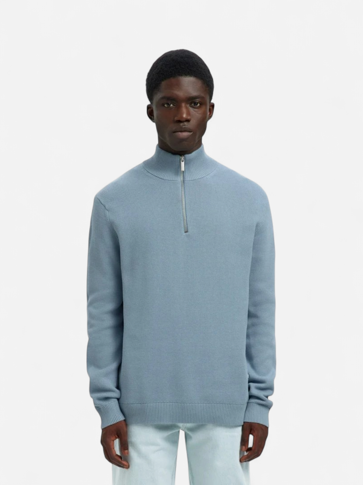 Selected Miesten Neulepusero DANE LS KNIT STRUCTURE HALF ZIP, Dusty Blue - Kekäle.fi