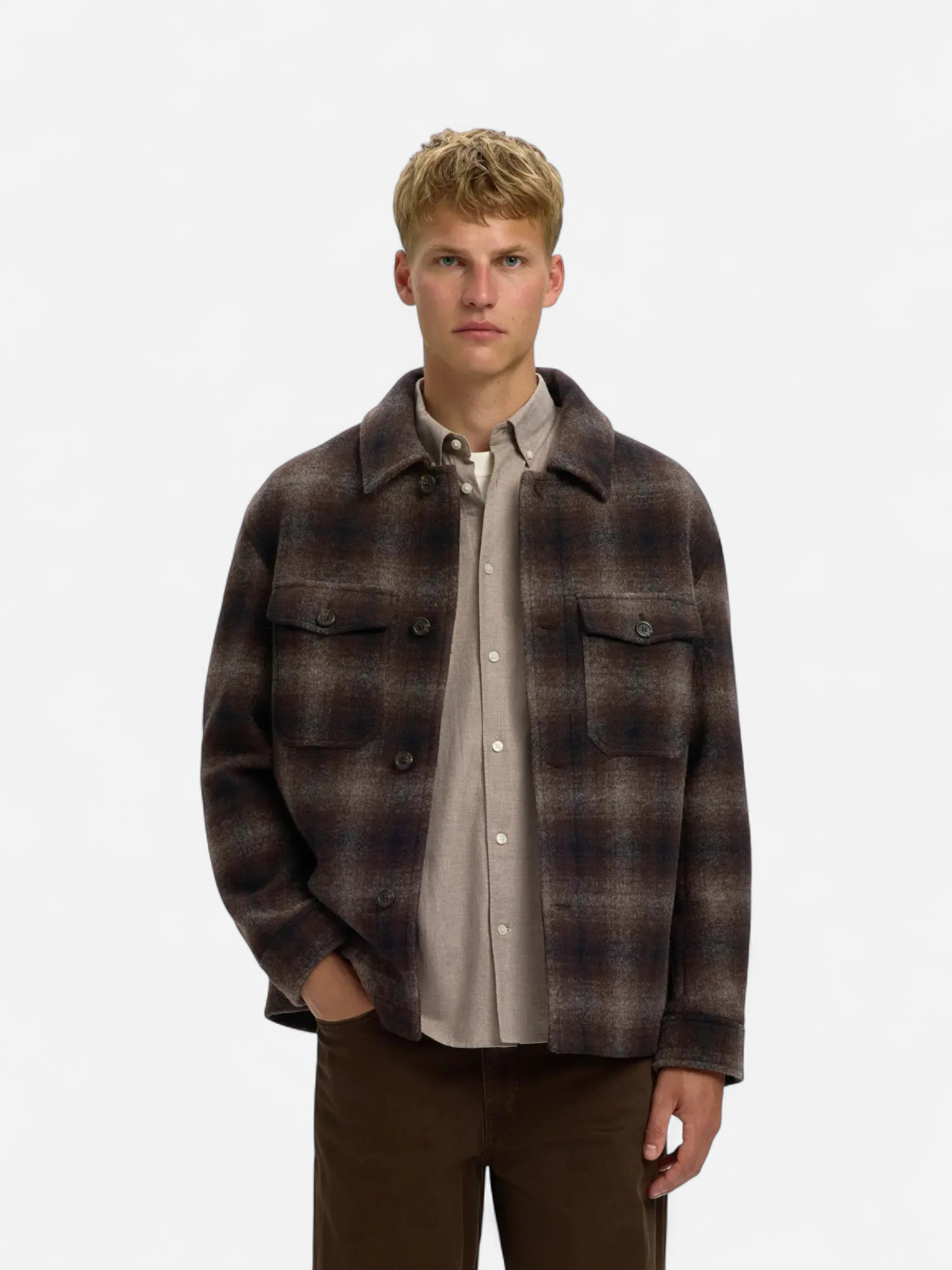 Selected miesten paitatakki Mitch Wool Blend Shacket, Delicioso - Kekäle.fi