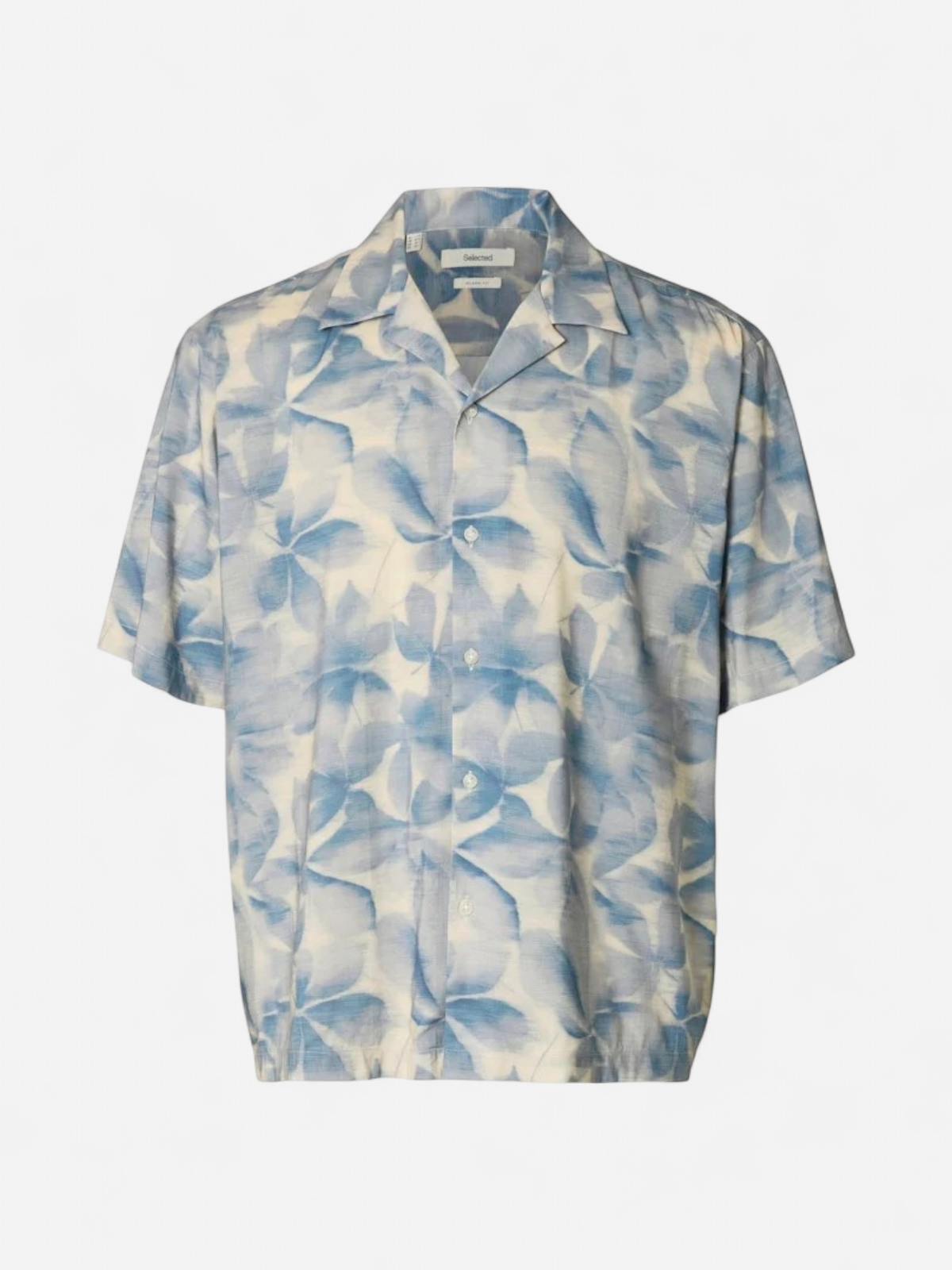 Selected miesten kauluspaita SLHRLXAir Mix Print SS Shirt, Blue Mirage Leaves - Kekäle.fi