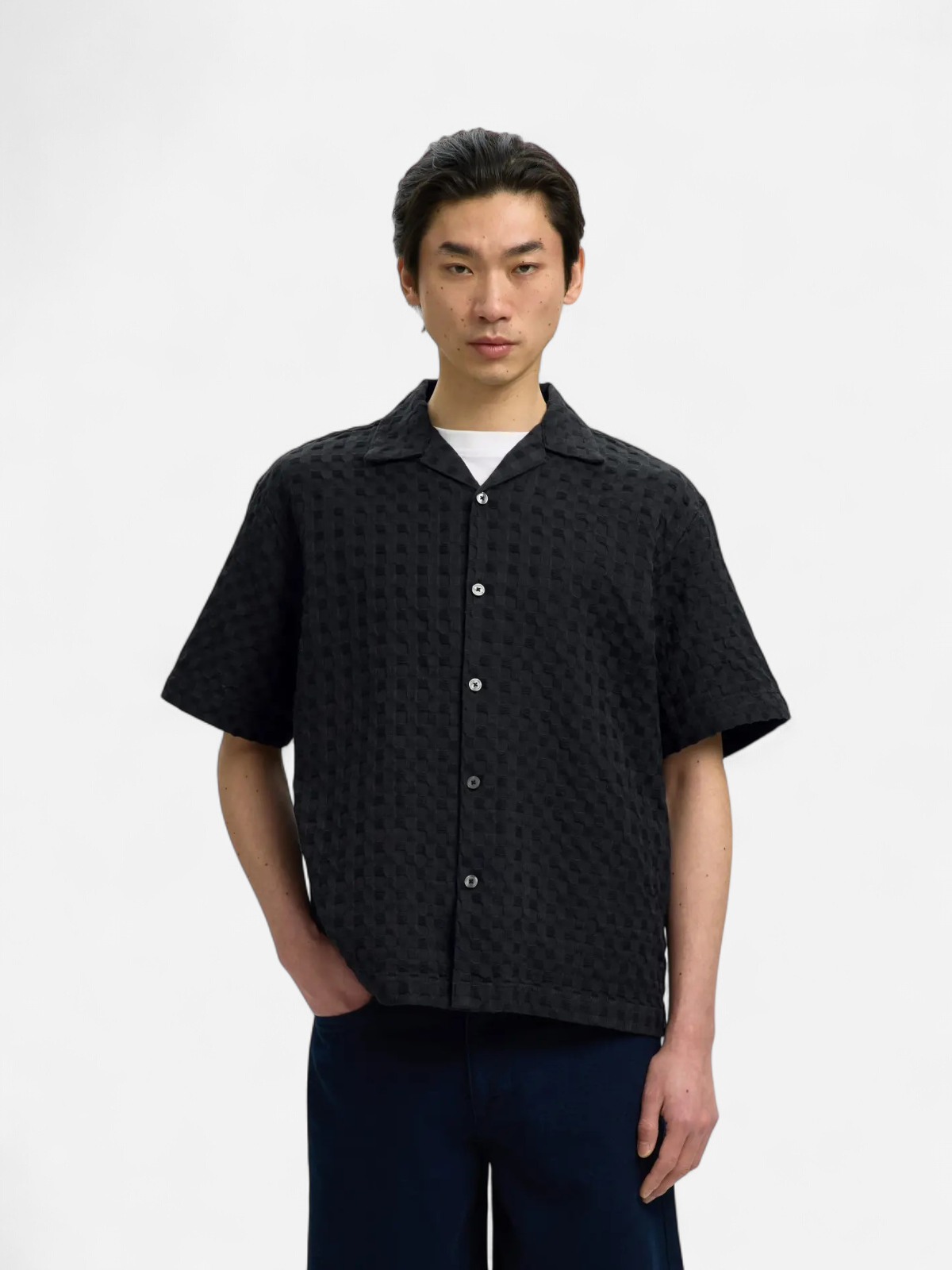 Selected lyhythihainen kauluspaita SLHRLXMONTY Texture Shirt, musta - Kekäle.fi