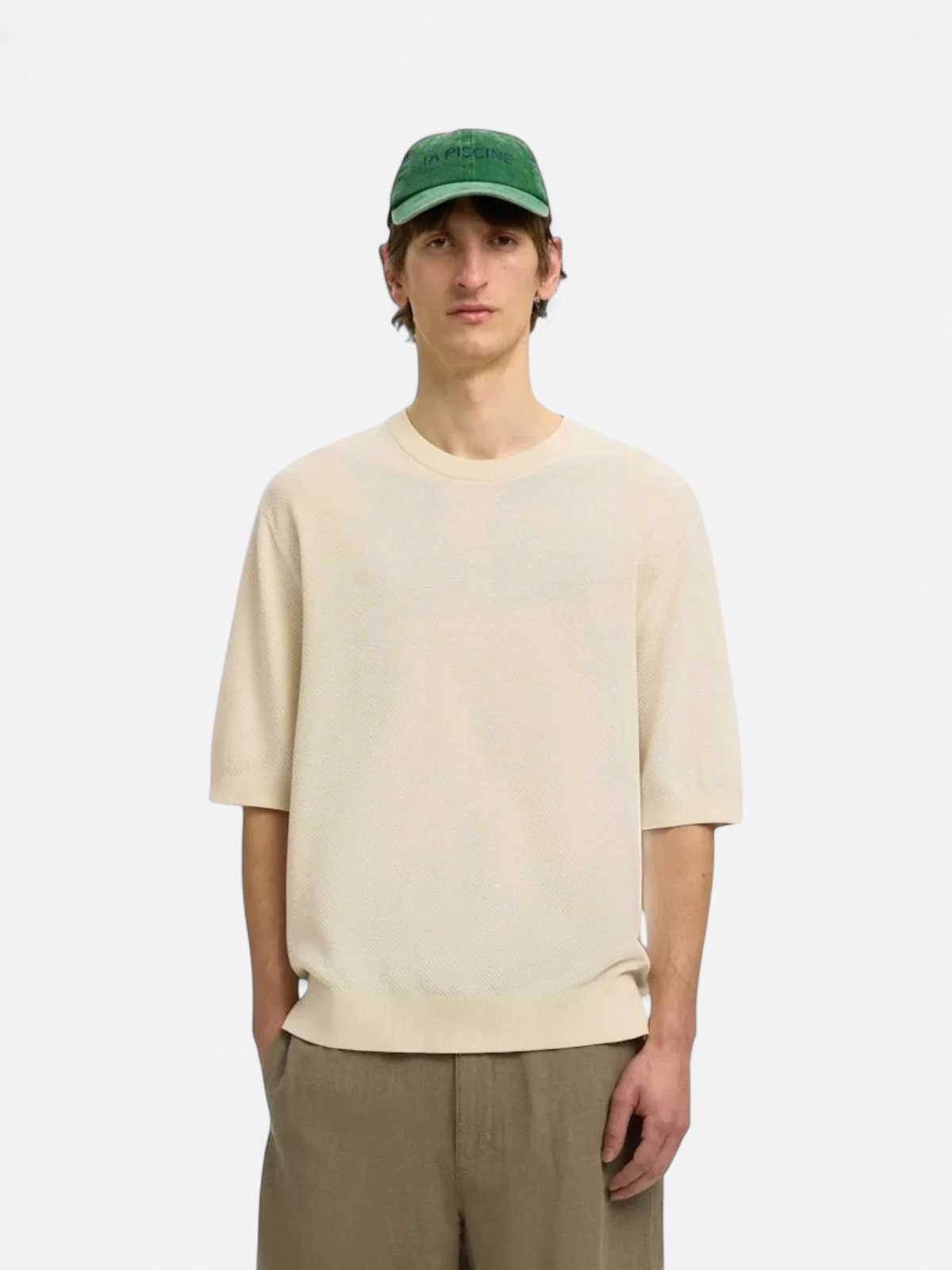 Selected miesten t-paita Slhtorino SS Structure Crew Neck, Birch - Kekäle.fi