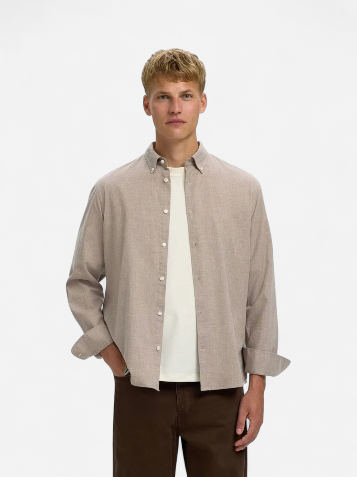 SLMREGCOLE JAY MELANGE LS SHIRT Cornstalk Melange - Kekäle.fi