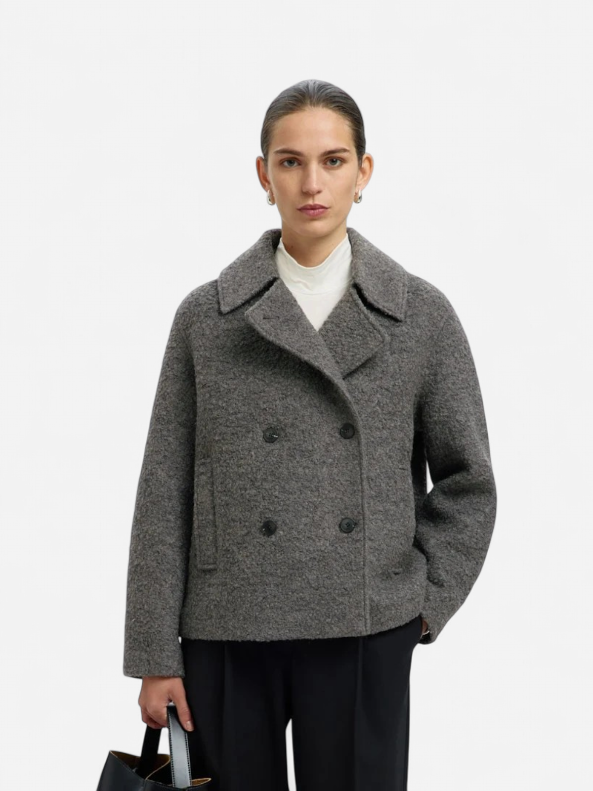 Selected Femme naisten villakangastakki Alma Boucle Wool Blend Jacket, Medium Grey Melange - Kekäle.fi