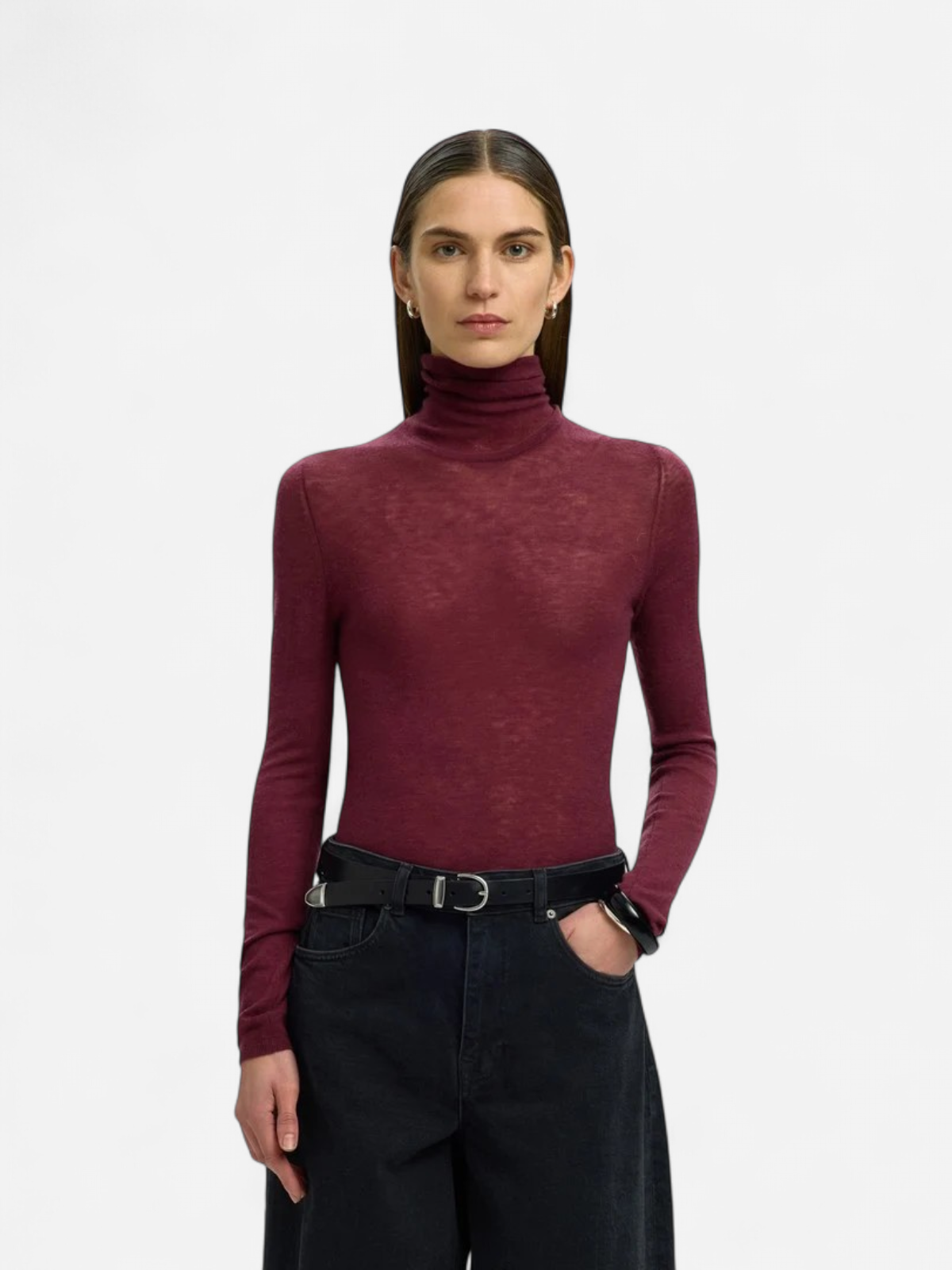 SLWVENDY WOOL LS KNIT ROLL NECK NOOS Tawny Port - Kekäle.fi