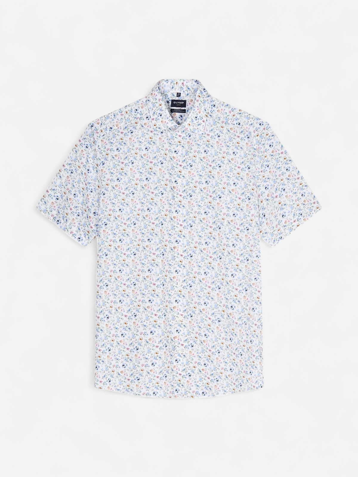 Olymp miesten lyhythihainen kauluspaita SS Luxor Modern Fit Floral Print, valkopohjainen kuosi - Kekäle.fi