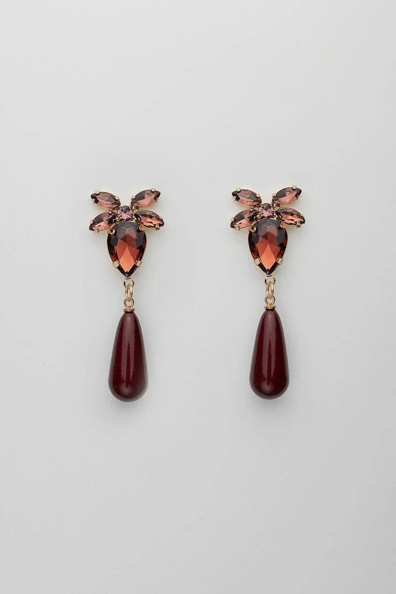 Bow 19 korvakorut STONE DROP EARRINGS, viininpunainen