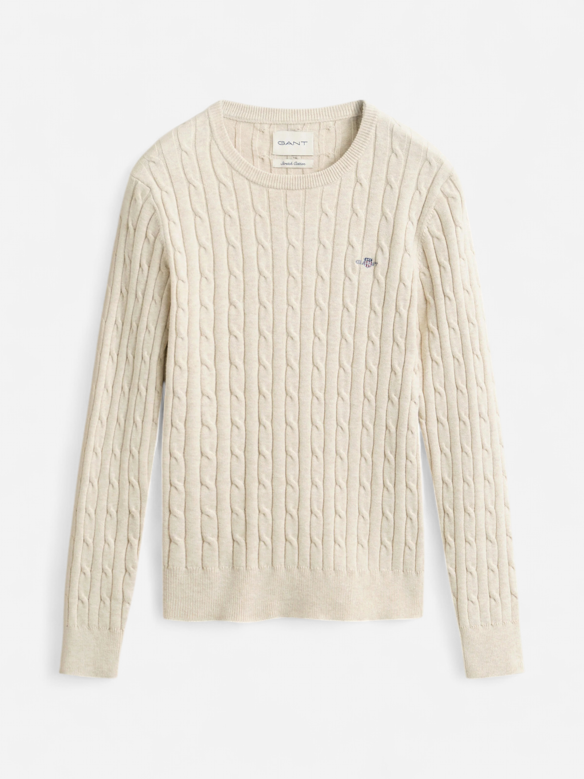 STRECH COTTON CABLE C-NECK LUONNONVALKOINEN - Kekäle.fi