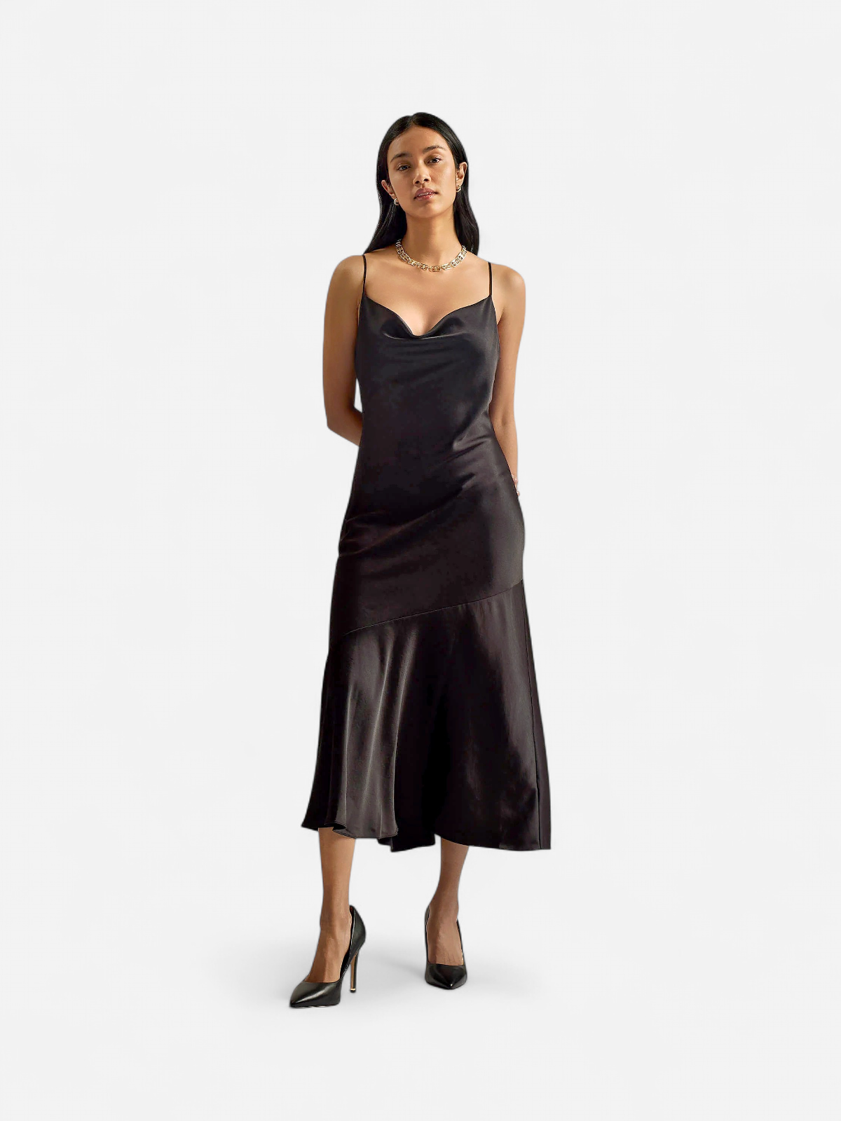 Ted Baker Naisten Mekko, TUNCA Satin Cowl Neck Evening Midi Dress Musta - Kekäle.fi
