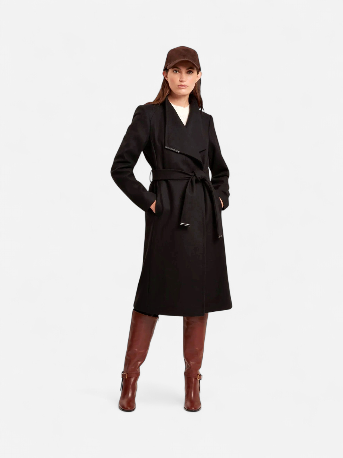 Ted Baker naisten villakangastakki, ROSE MID LENGHT BELTED WOOL COAT Musta - Kekäle.fi