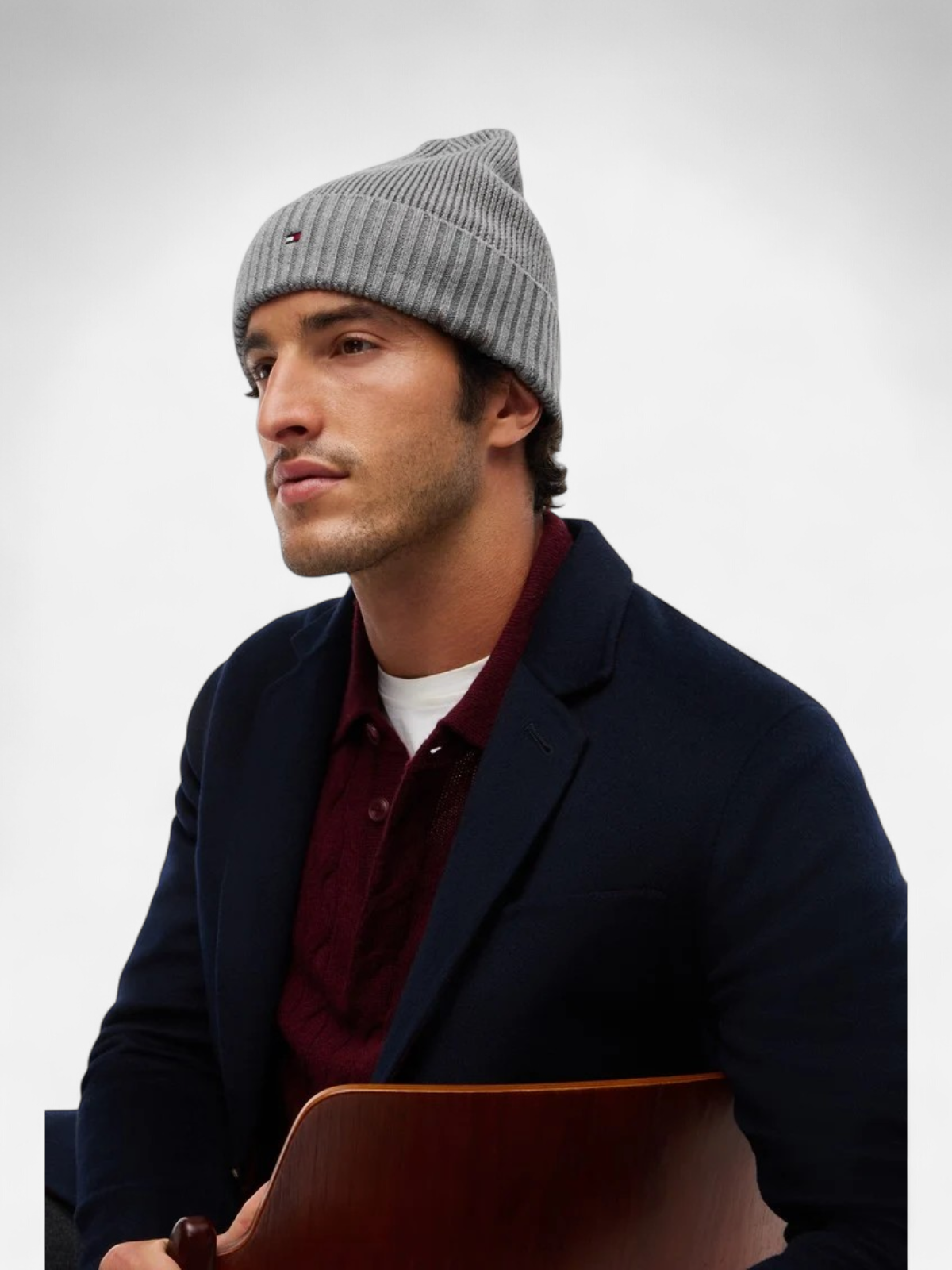 Tommy Hilfiger miesten pipo TH Flag Pima Cotton Beanie, vaaleanharmaa melange - Kekäle.fi