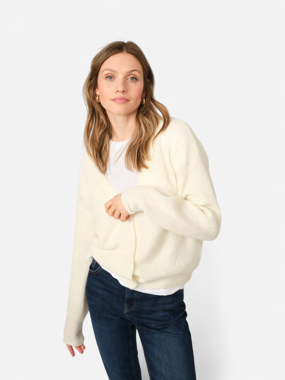 Mos Mosh naisten neuletakki MMThora V-Neck Cardigan, Ecru - Kekäle.fi