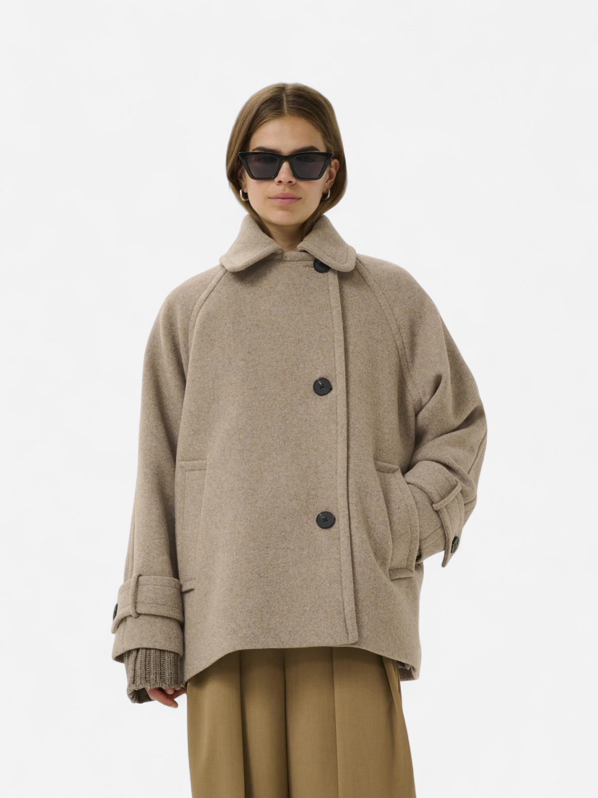Inwear naisten villakangastakki THORAIW MINONA COAT R, Sandy Grey Melange - Kekäle.fi