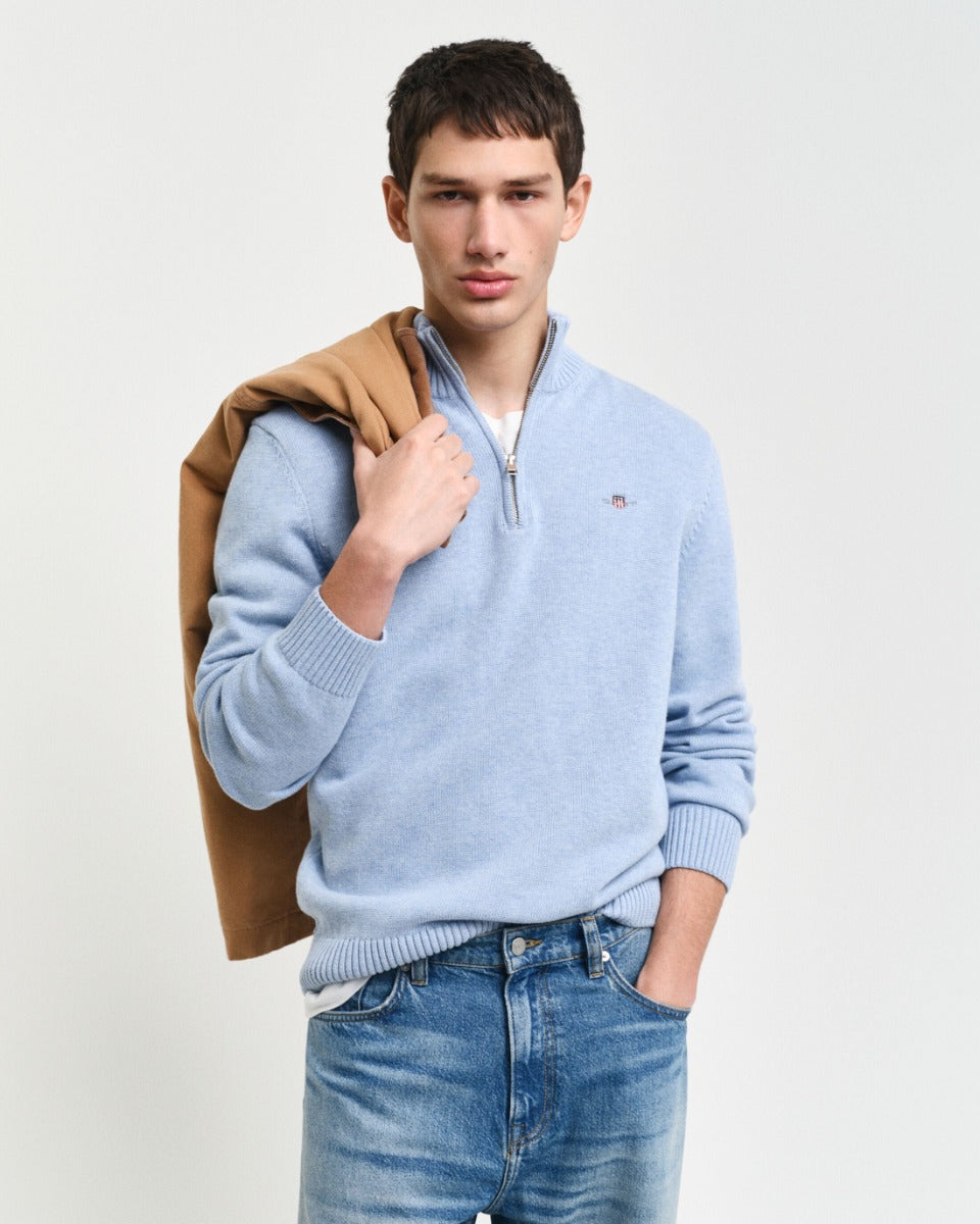 Gant neule, CASUAL COTTON HALF ZIP Vaaleansininen
