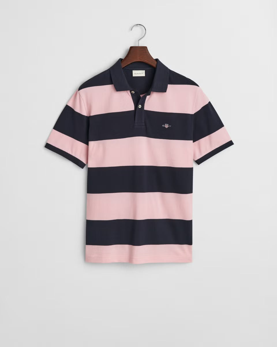 Gant miesten Pikeepaita Block Striped Piqué Polo Shirt, raidallinen pinkki