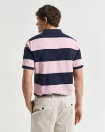 Gant miesten Pikeepaita Block Striped Piqué Polo Shirt, raidallinen pinkki