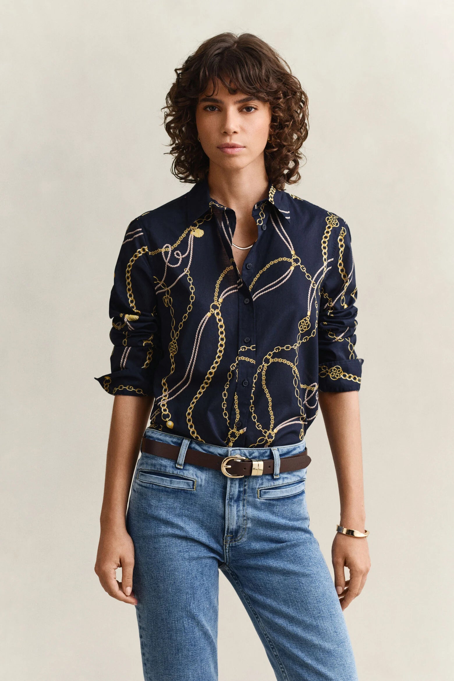 Gant naisten paitapusero Reg Printed CTN Voile Shirt, sininen kuosi