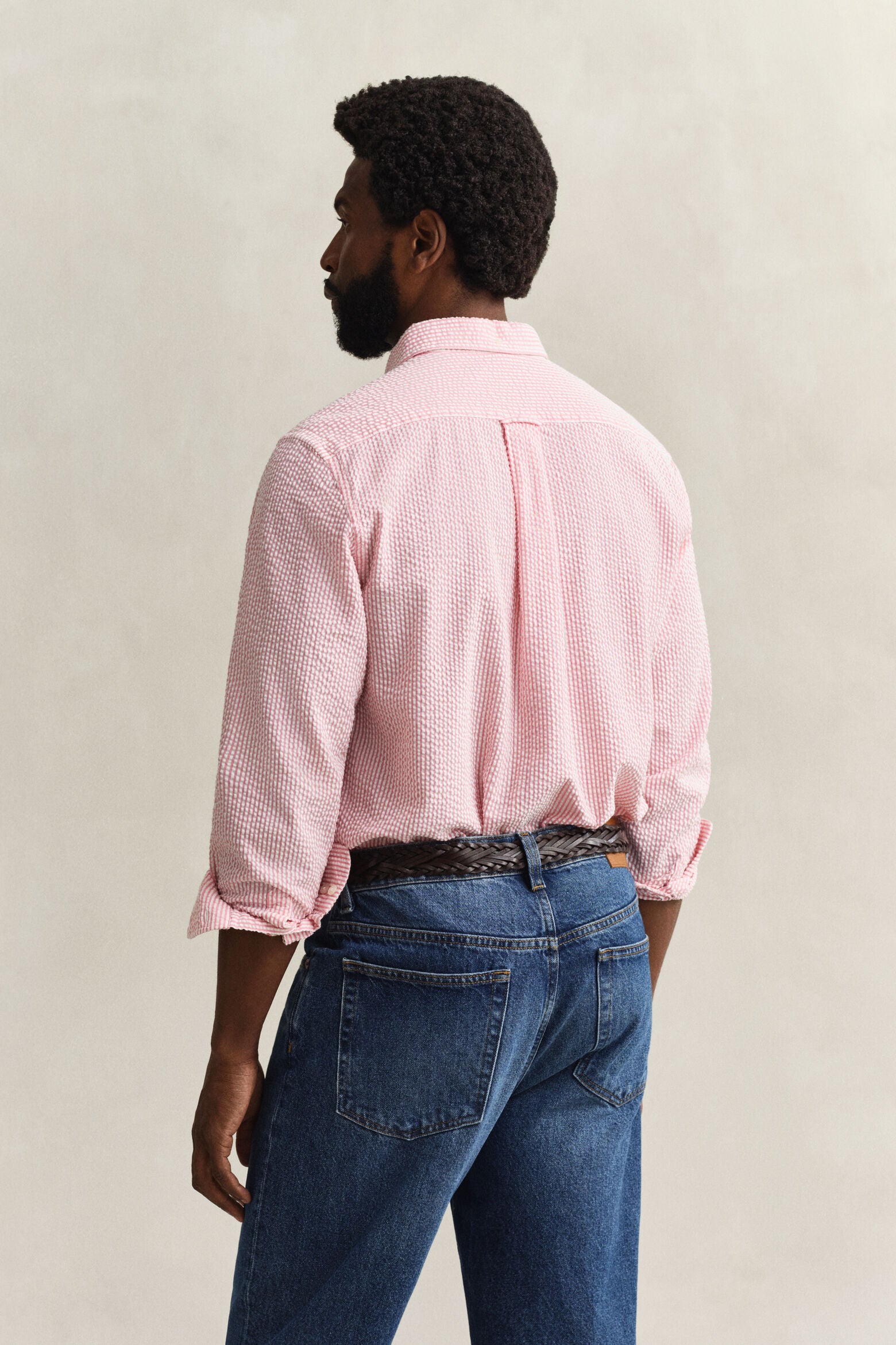 Gant miesten kauluspaita Regular Fit Striped Seersucker Shirt, raidallinen punainen