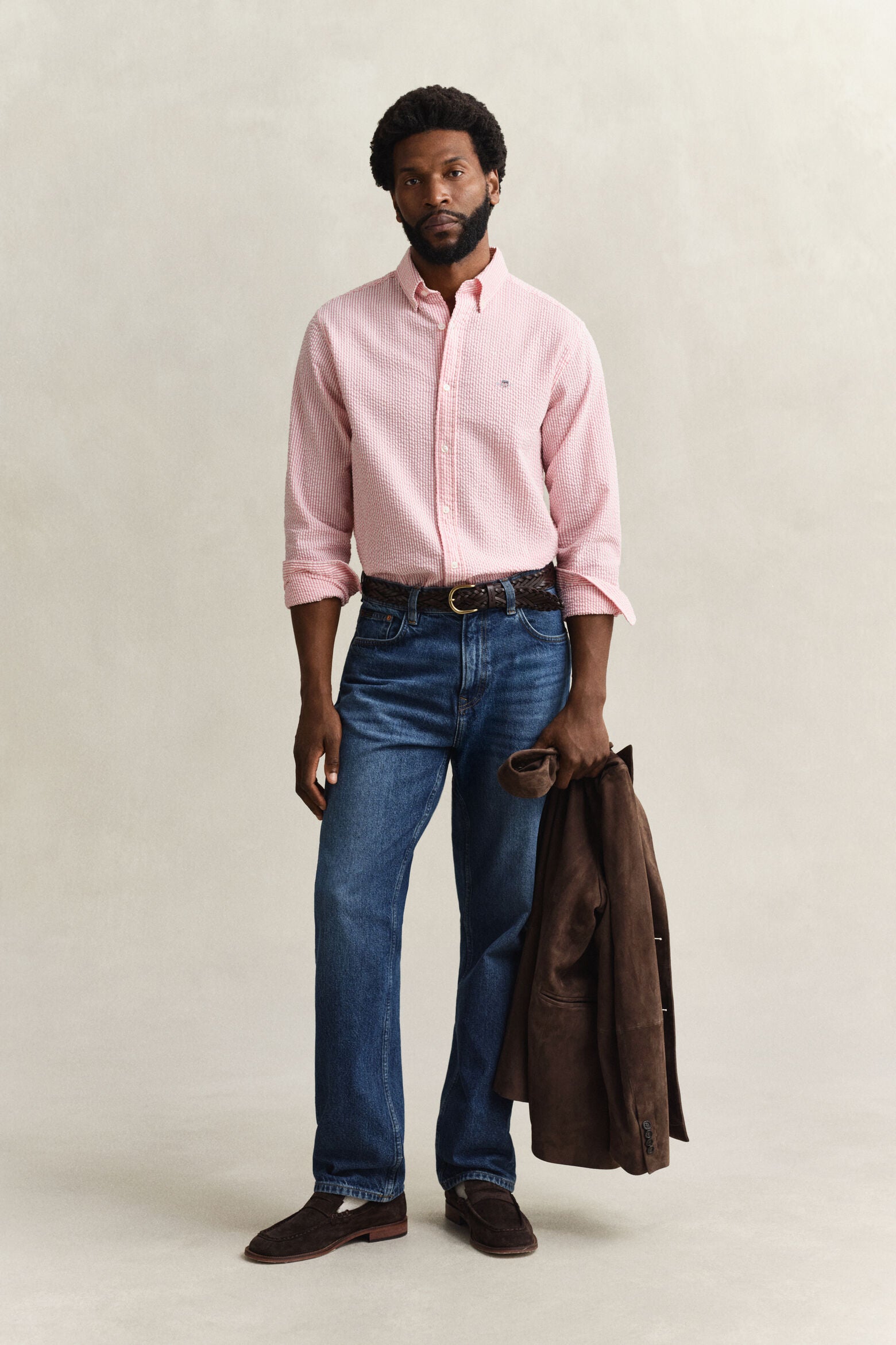 Gant miesten kauluspaita Regular Fit Striped Seersucker Shirt, raidallinen punainen