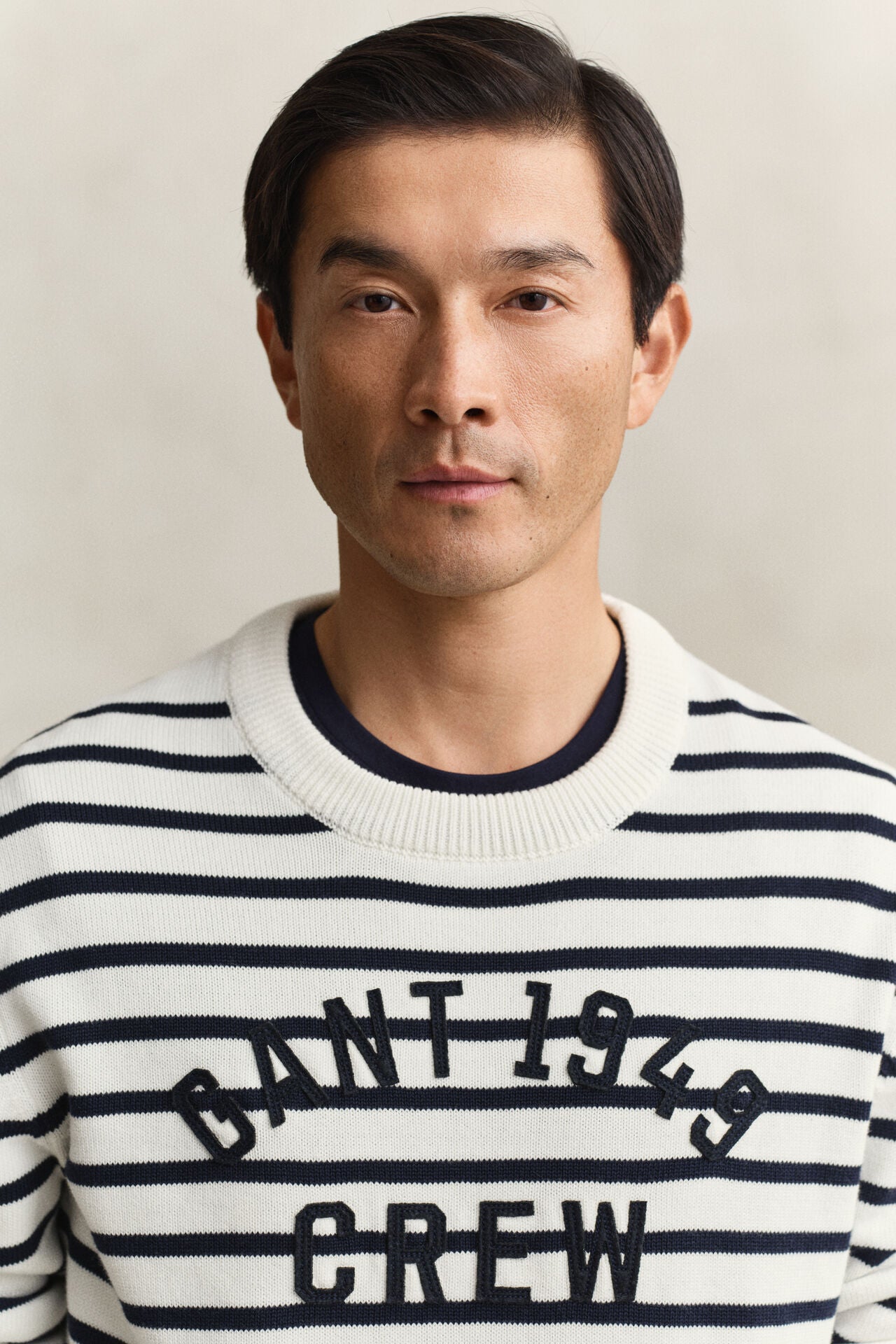 Gant miesten neulepusero Breton Stripe Graphic C-Neck, raidallinen sininen