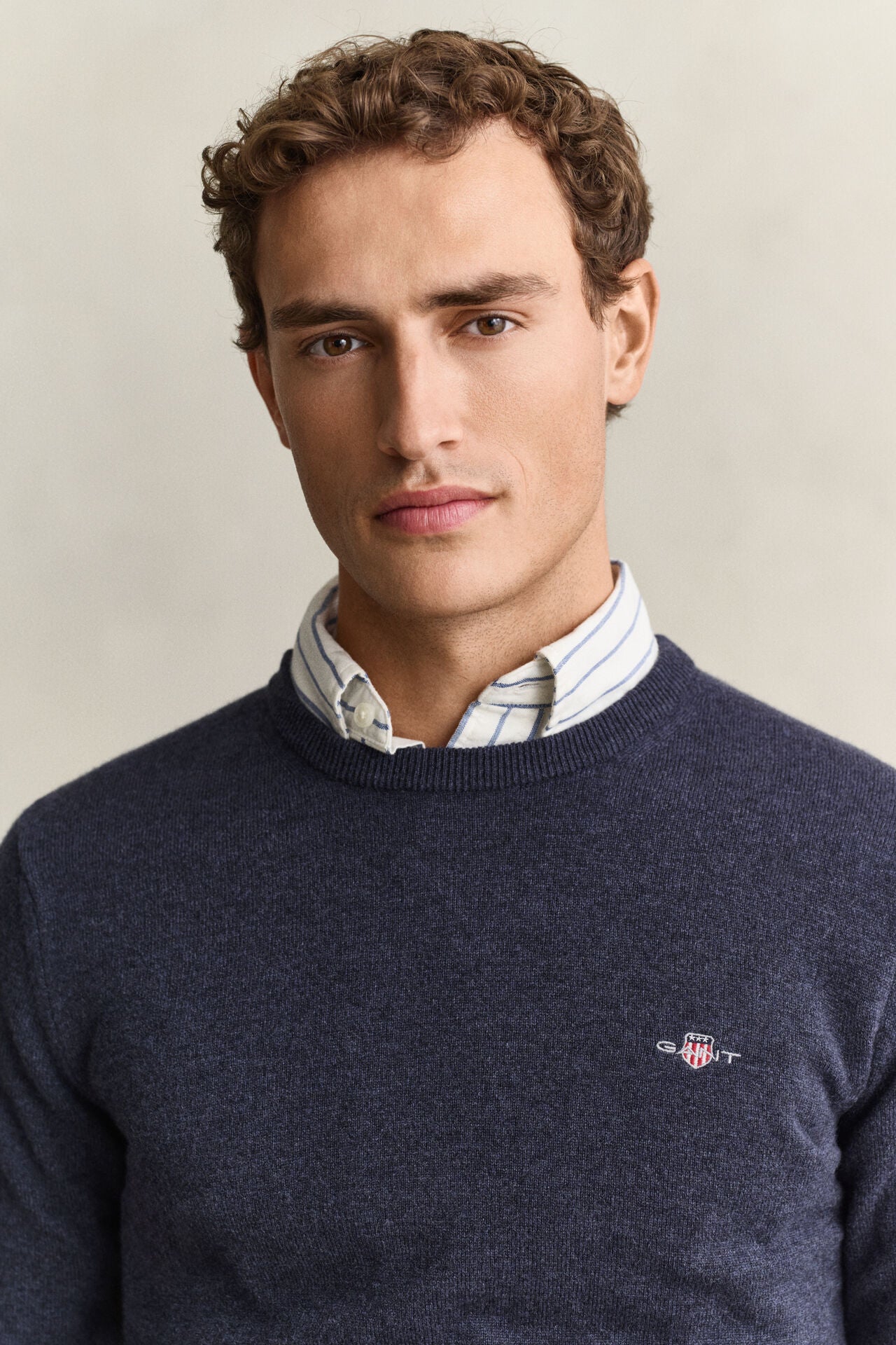 Gant miesten neulepusero Superfine Lambswool C-Neck, Sininen, indigo
