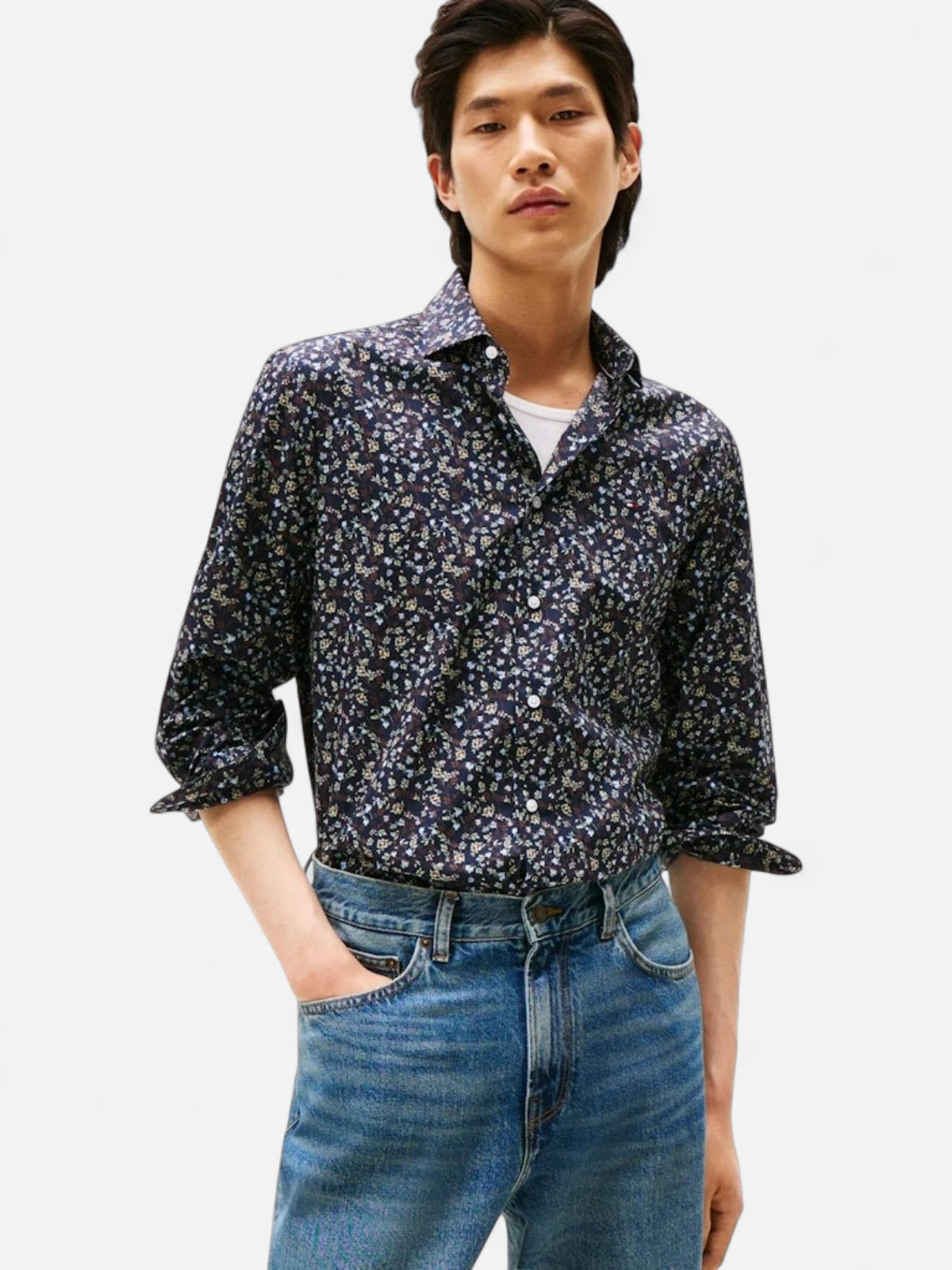 Tommy Hilfiger kauluspaita, CL - FLOWER PRINT SWS SHIRT Sininen Kuosi - Kekäle.fi