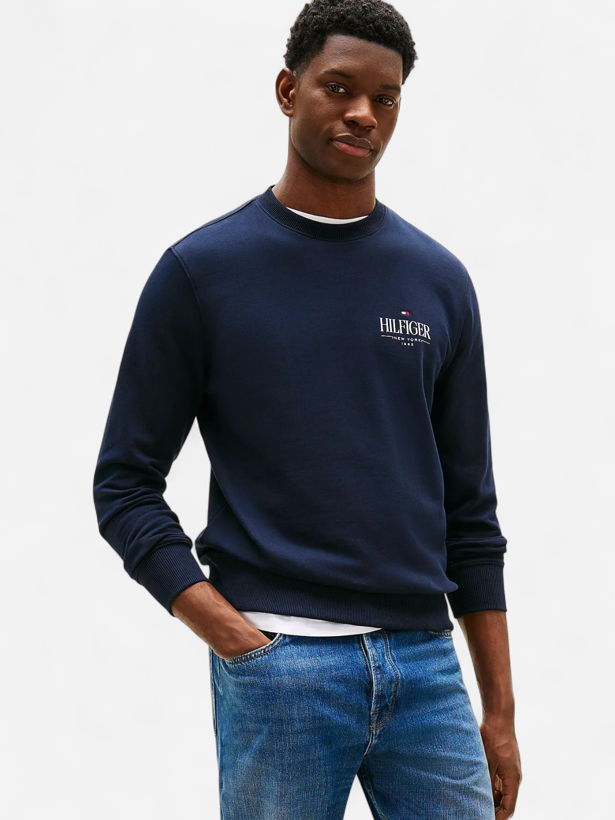 Tommy Hilfiger miesten collegepaita, HILFIGER STACKED SWEATSHIRT Tummansininen - Kekäle.fi