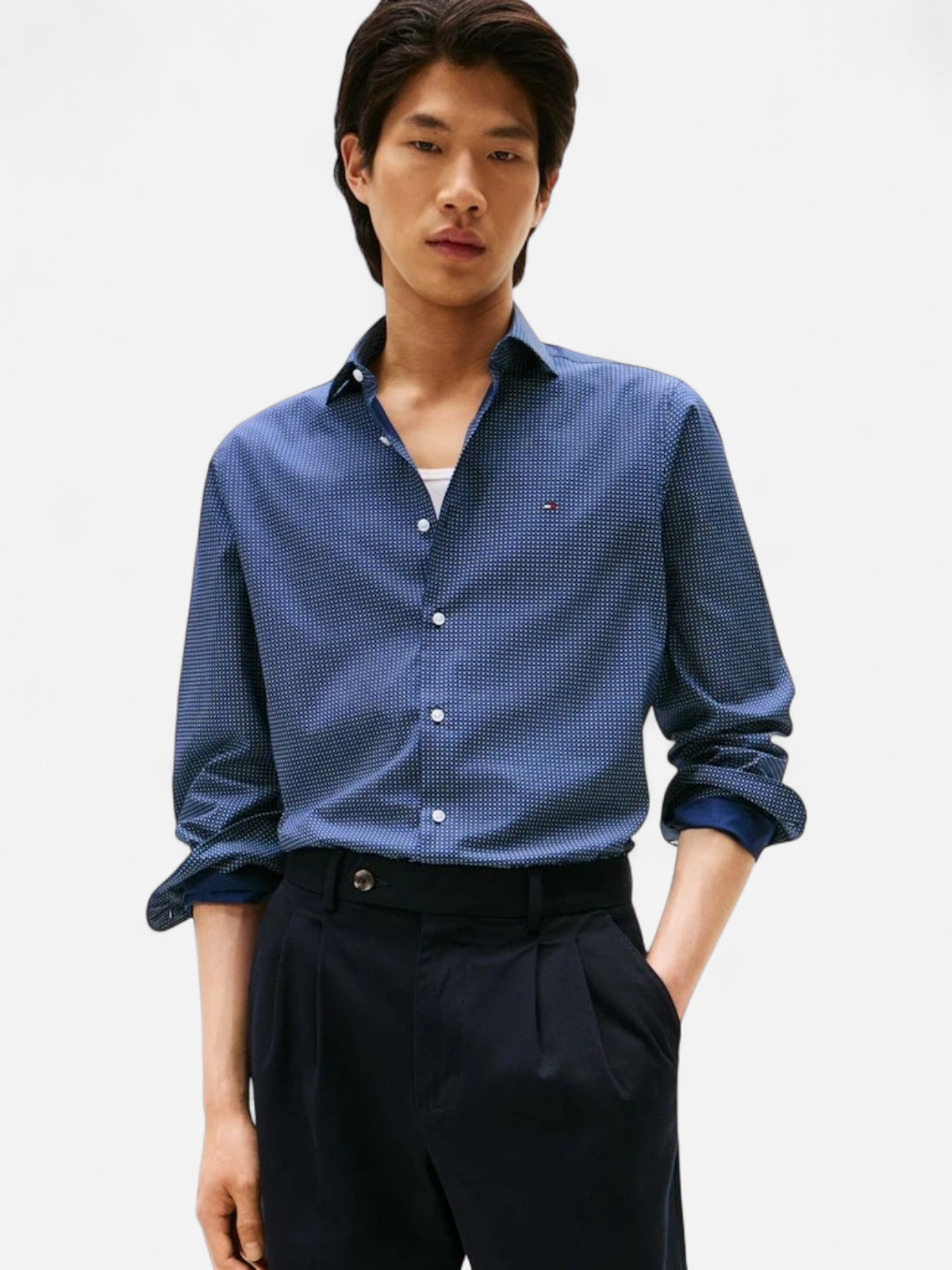 Tommy Hilfiger miesten kauluspaita, CL - FAKE SOLID PRT SF SWS SHIRT Sininen Kuosi - Kekäle.fi