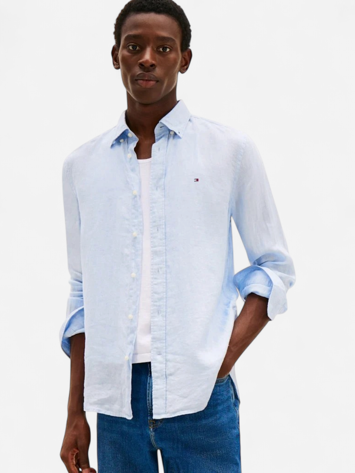 Tommy Hilfiger Miesten Kauluspaita, PIGMENT DYED LINEN SOLID Keskisininen - Kekäle.fi