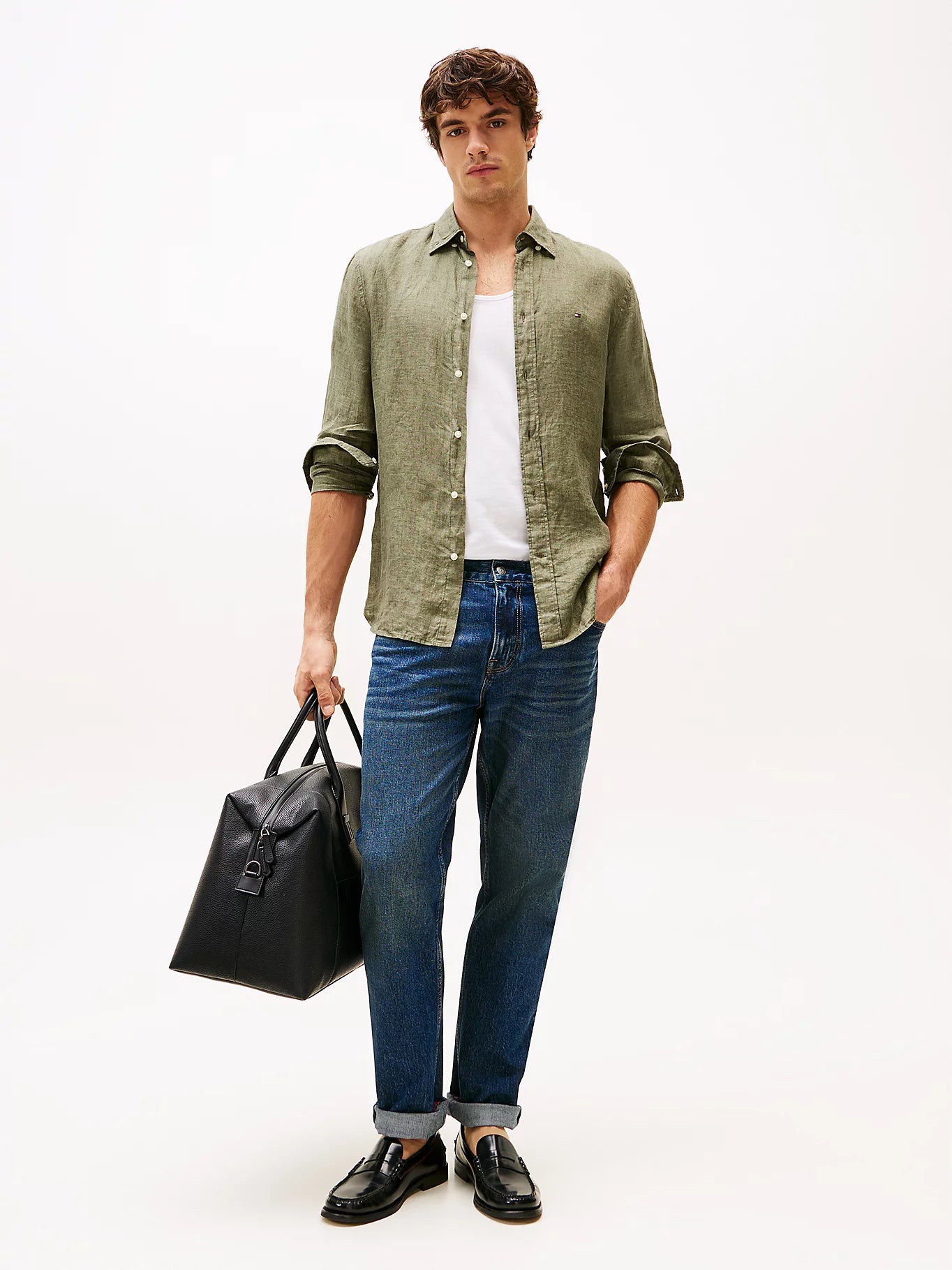tommy-hilfiger-miesten-pellavapaita-pigment-dyed-linen-solid-tummanvihrea-5
