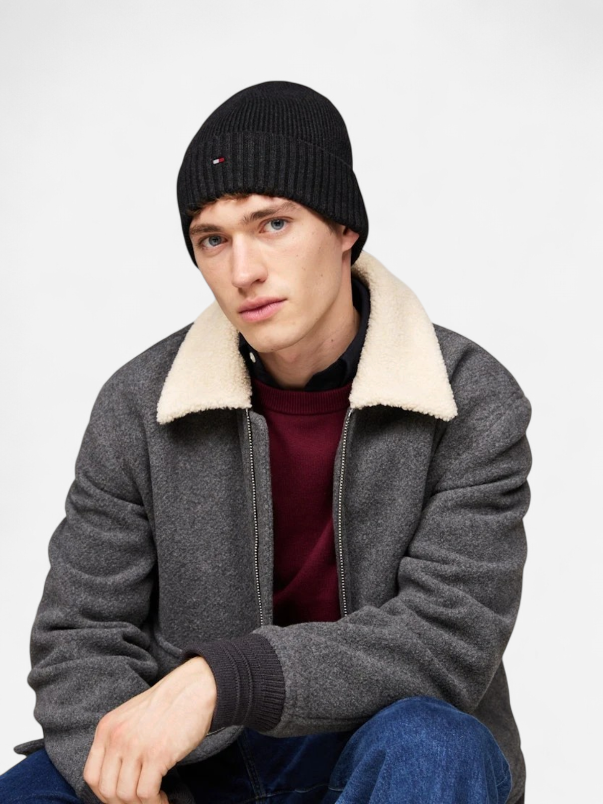Tommy Hilfiger miesten pipo, TH FLAG PIMA COTTON BEANIE Tummanharmaa - Kekäle.fi