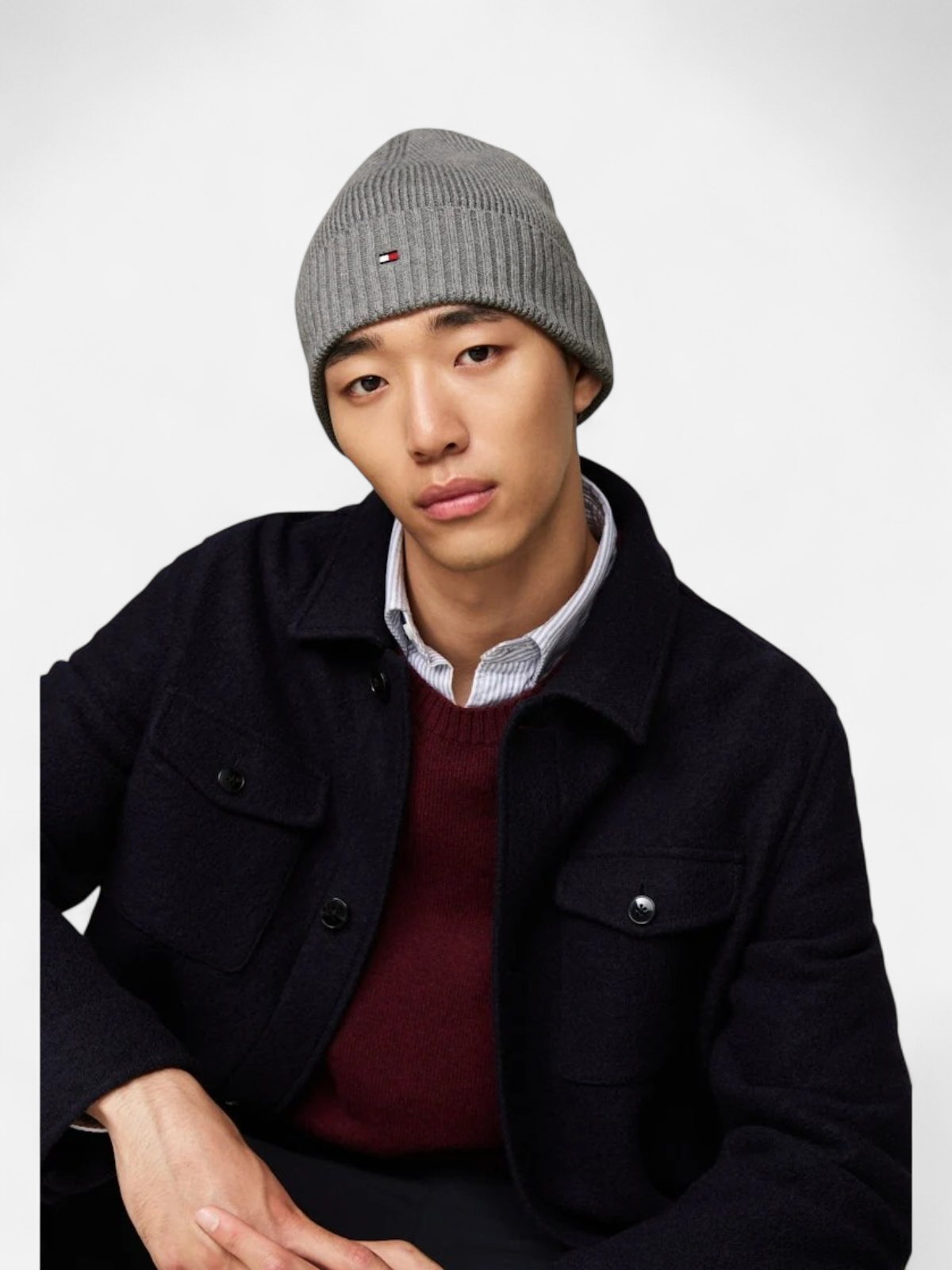 Tommy Hilfiger miesten pipo, TH FLAG PIMA COTTON BEANIE Vaaleanharmaa - Kekäle.fi