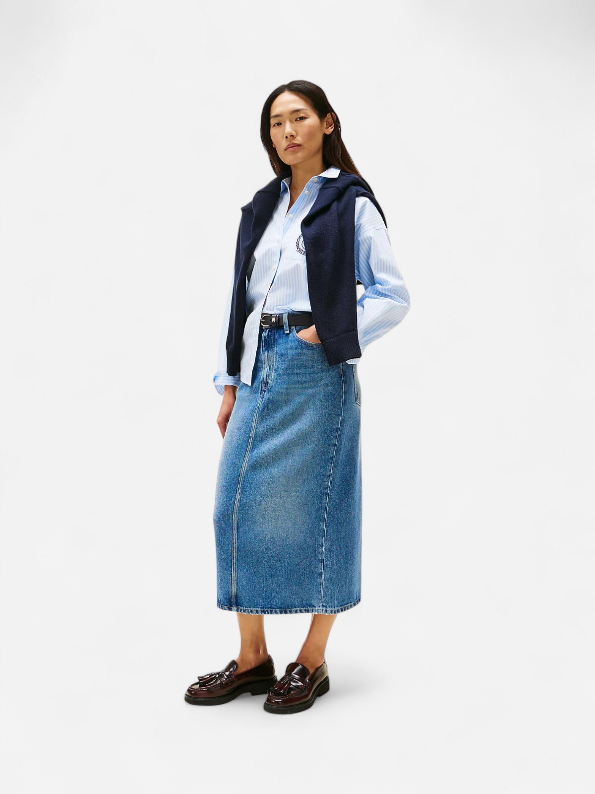 Tommy Hilfiger naisten hame, LANA MIDI HW SKIRT Indigo - Kekäle.fi