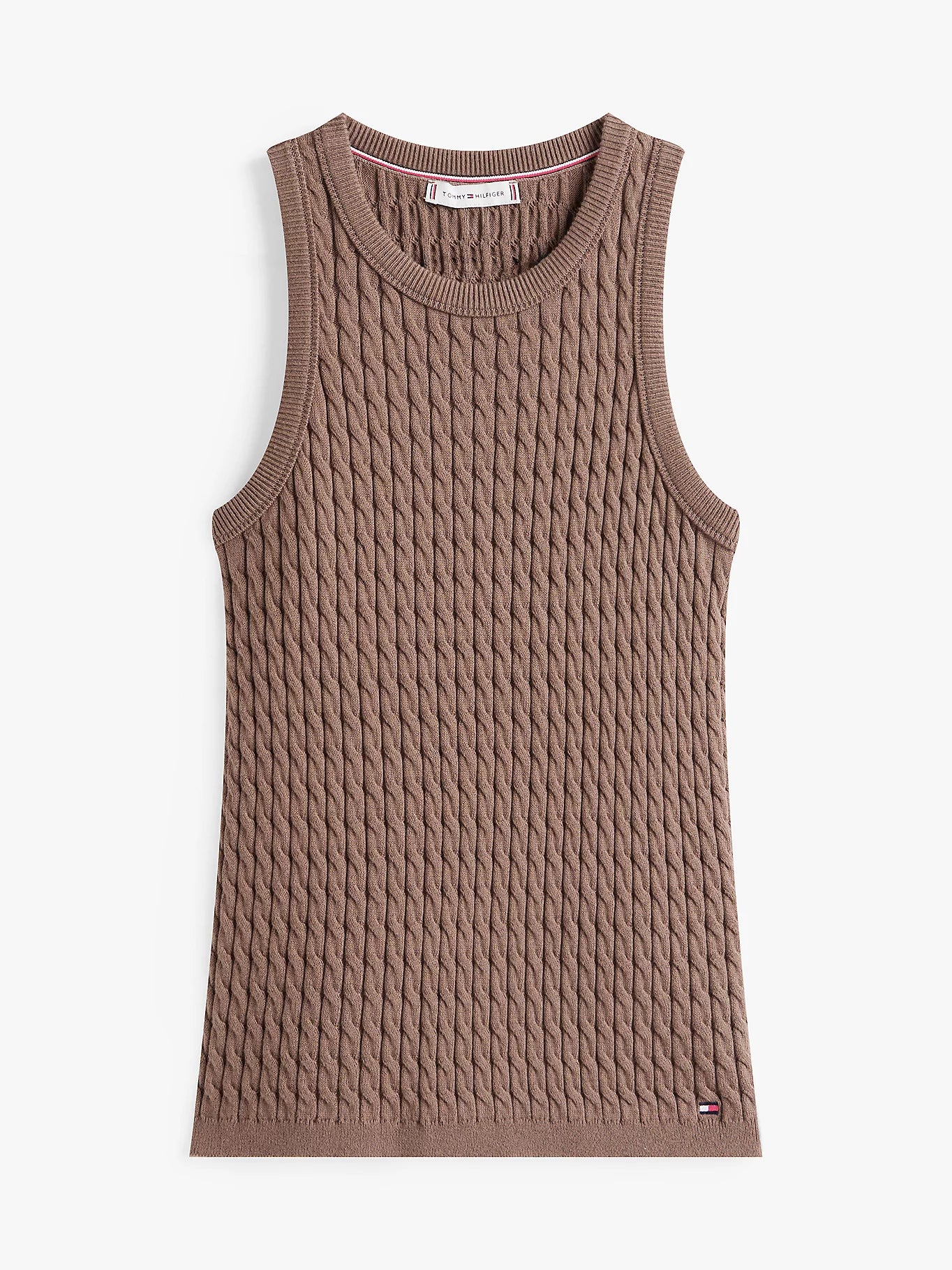 tommy-hilfiger-naisten-hihaton-neule-co-cable-fine-slim-sweater-tummanruskea-3
