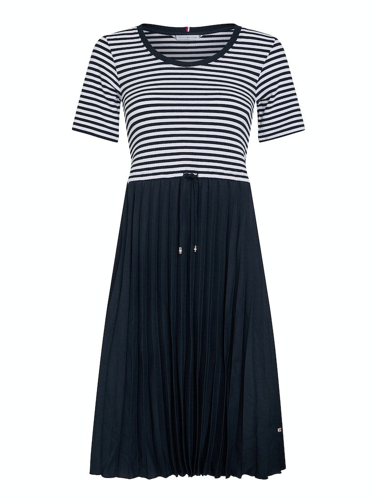 tommy-hilfiger-naisten-mekko-rib-cnk-pleated-knee-dress-raidallinen-sininen-3