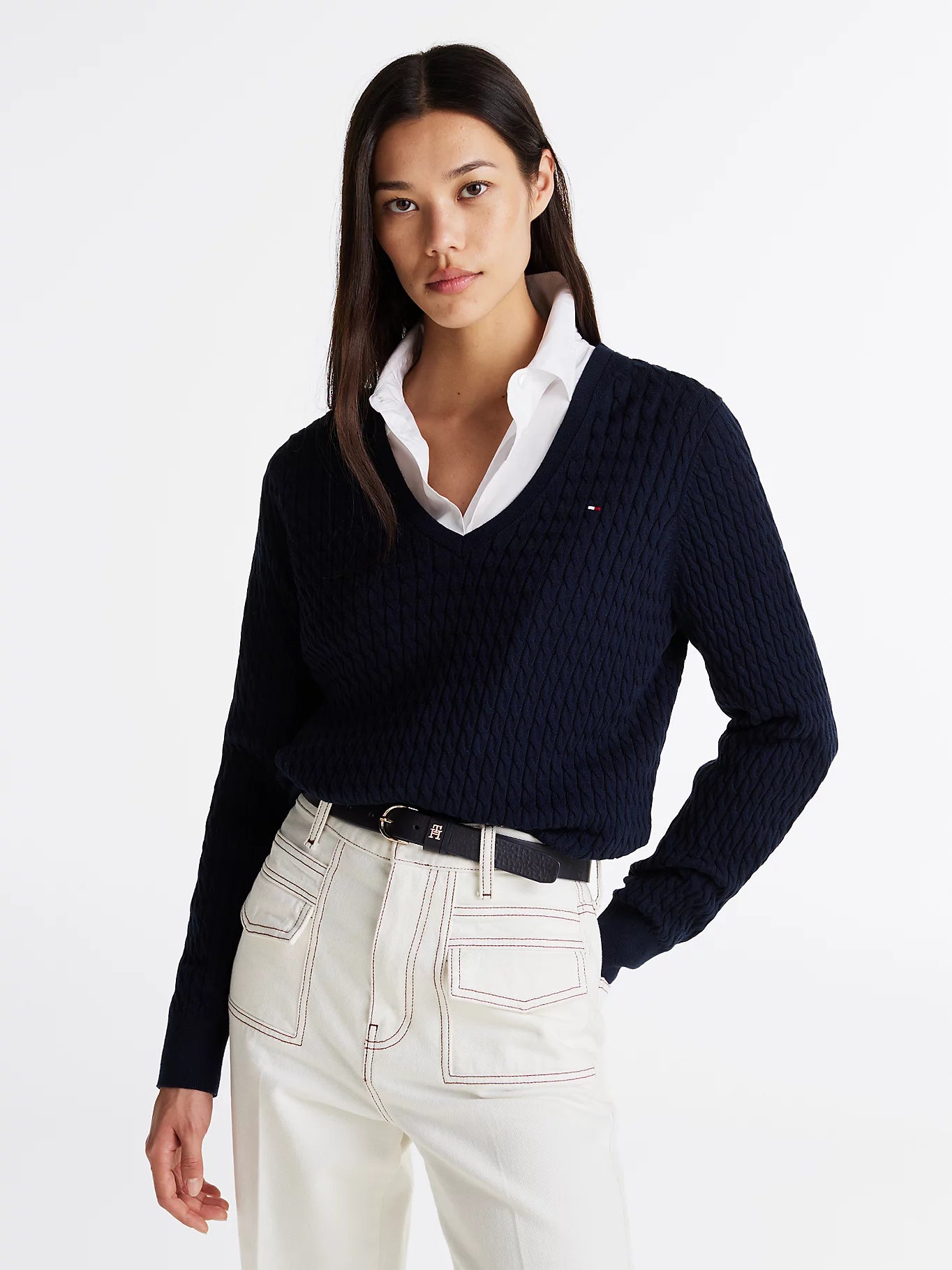 tommy-hilfiger-naisten-neule-co-cable-fine-gg-v-nk-ls-sweat-tummansininen-1