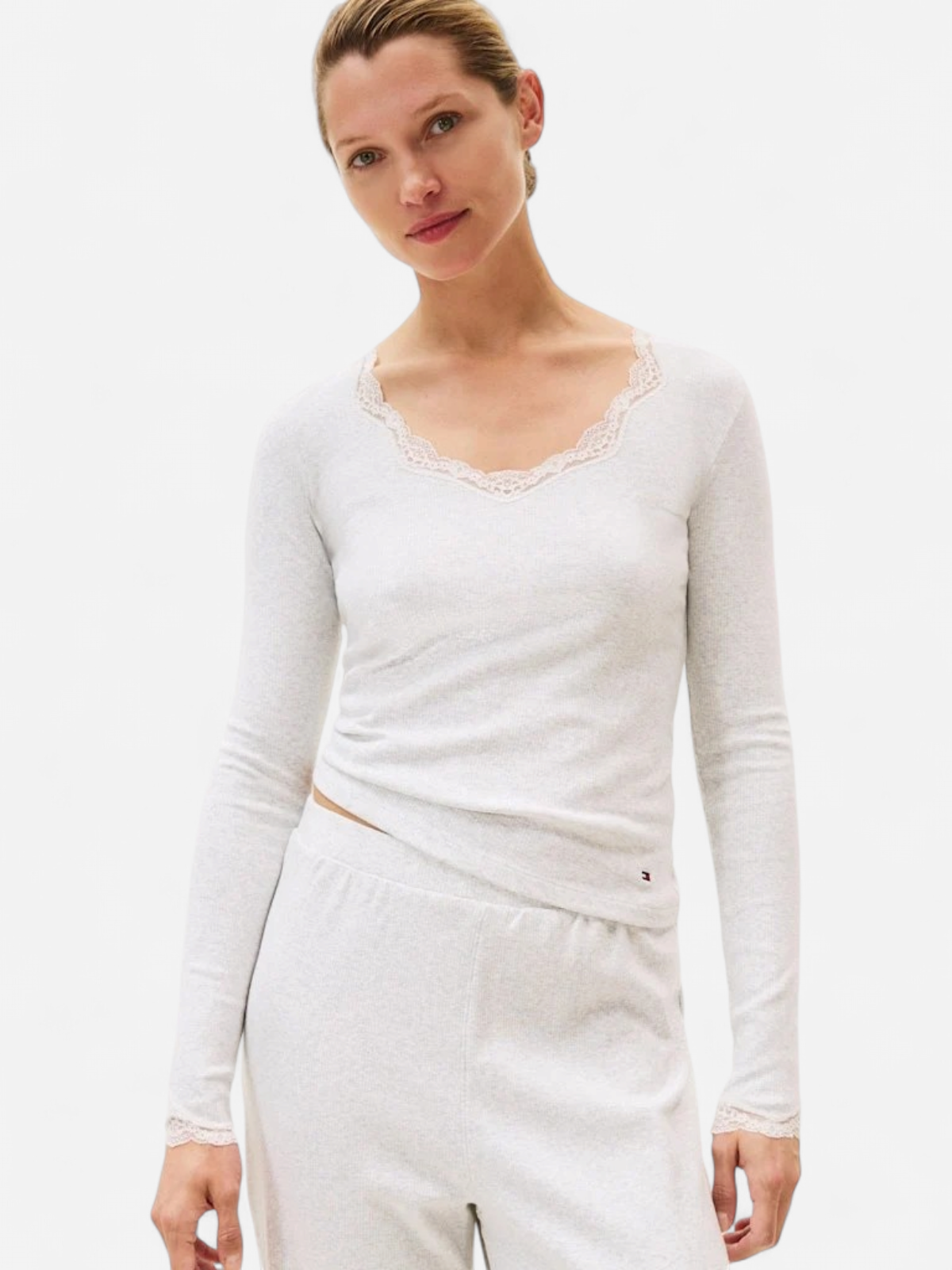 Tommy Hilfiger naisten paita, LS LACE TOP Vaaleanharmaa - Kekäle.fi