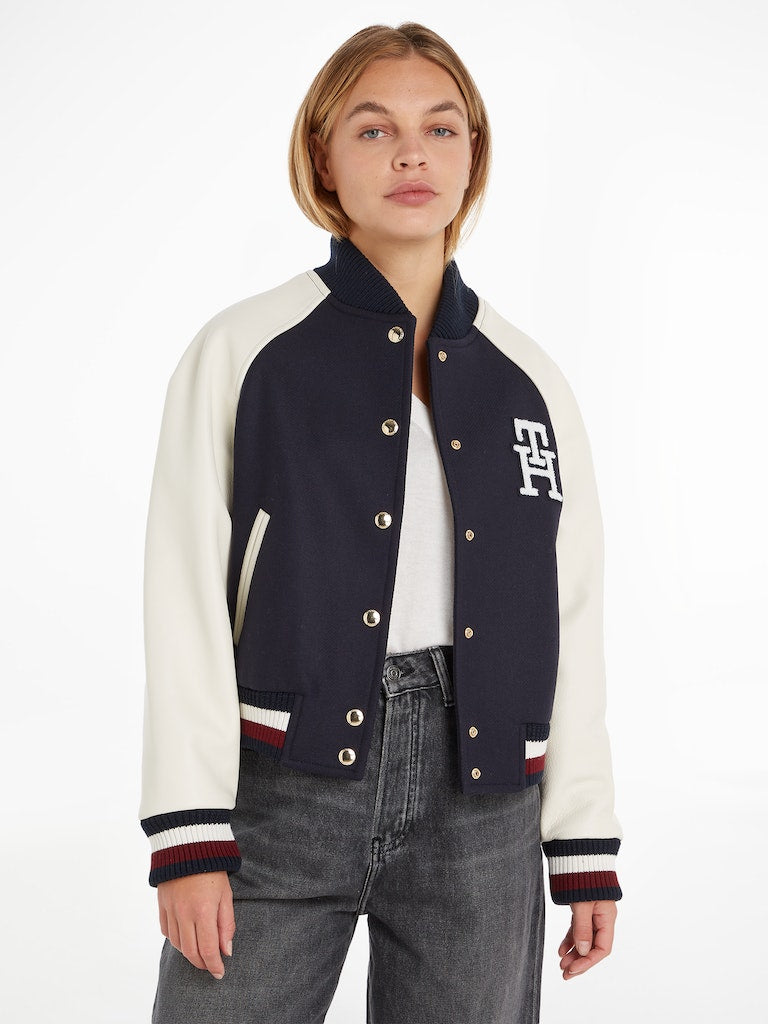 Tommy Hilfiger naisten takki, IMD LEATHER WOOL BLEND BOMBER MUSTAVALKOINEN
