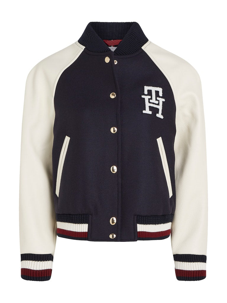 Tommy Hilfiger naisten takki, IMD LEATHER WOOL BLEND BOMBER MUSTAVALKOINEN