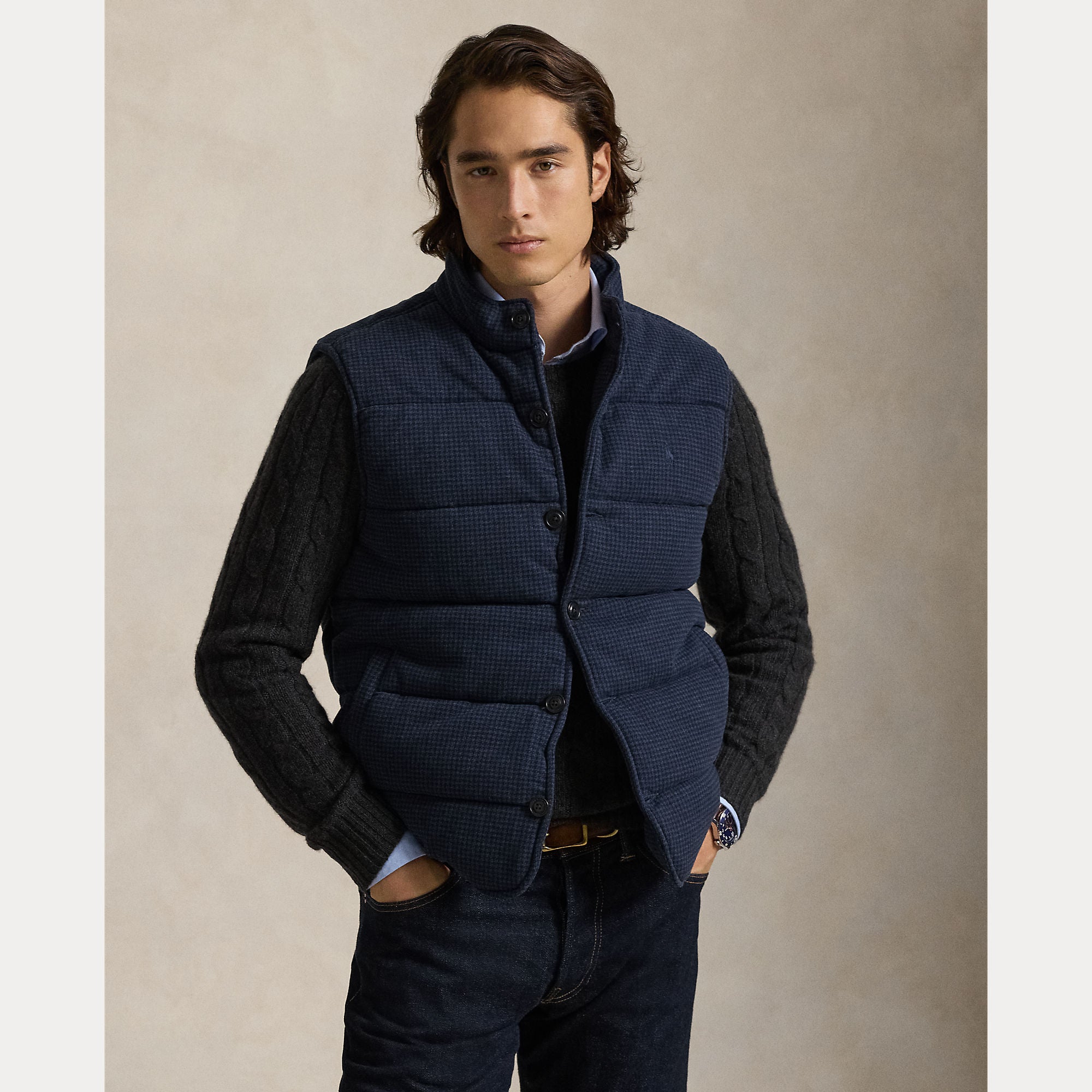 Polo Ralph Lauren Miesten liivi Houndstooth Print Estate Rib, sininen