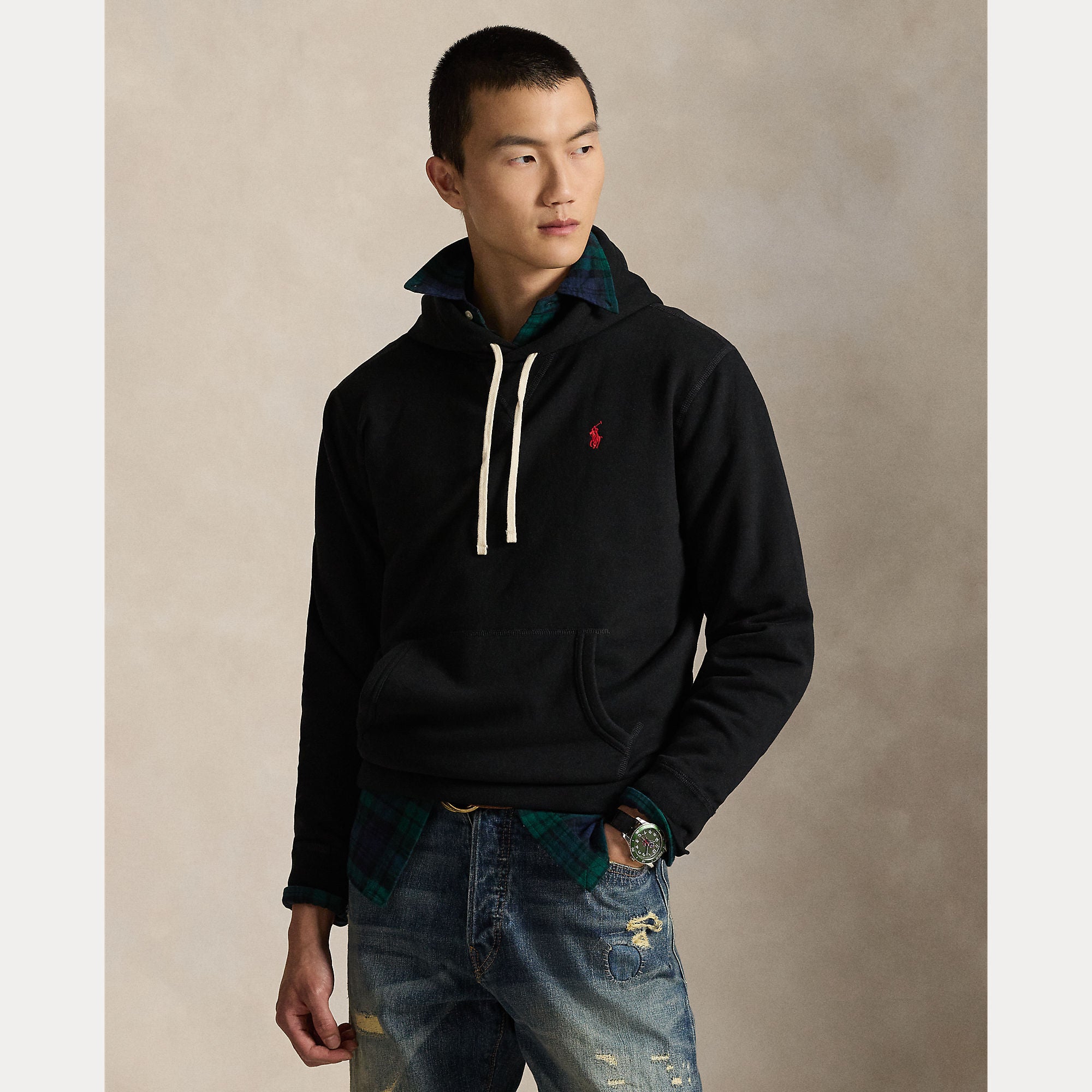 Polo Ralph Lauren miesten huppari Long Pull Over Hoodie, musta
