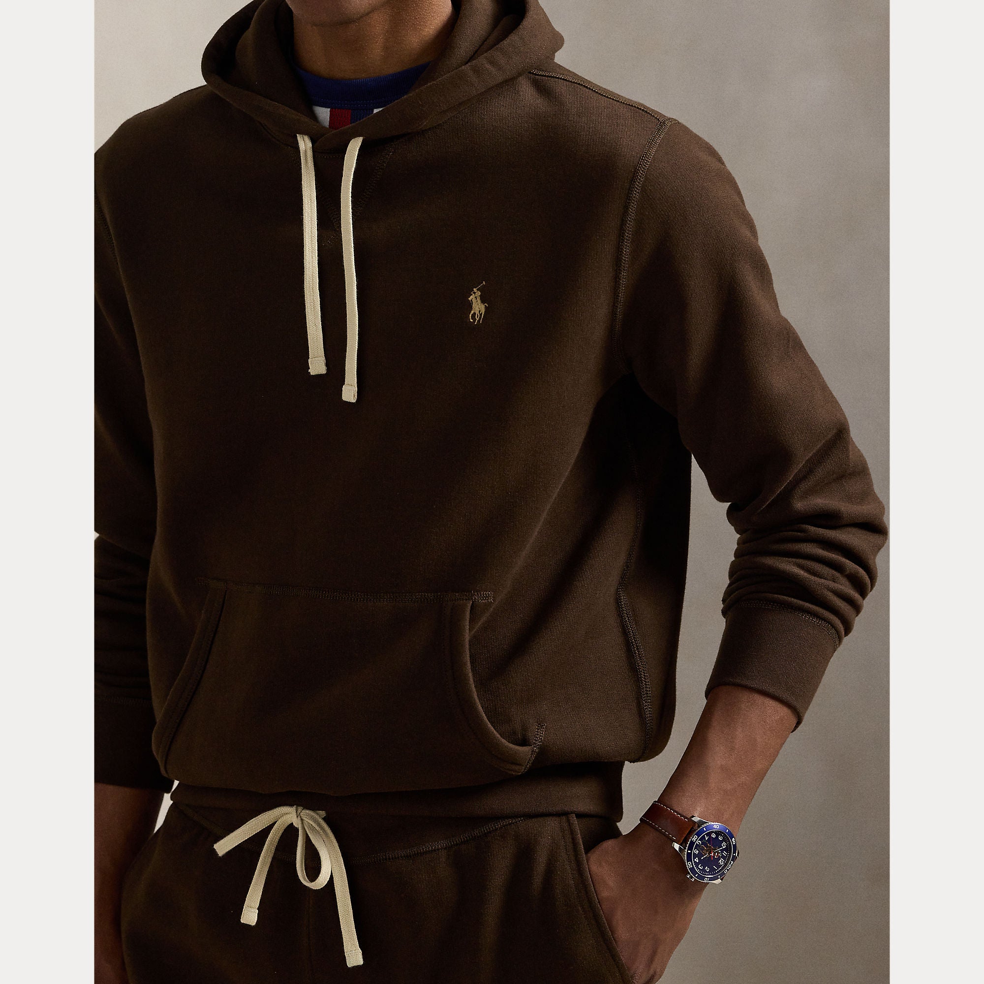 Polo Ralph Lauren miesten huppari Long Pull Over Hoodie, tummanruskea