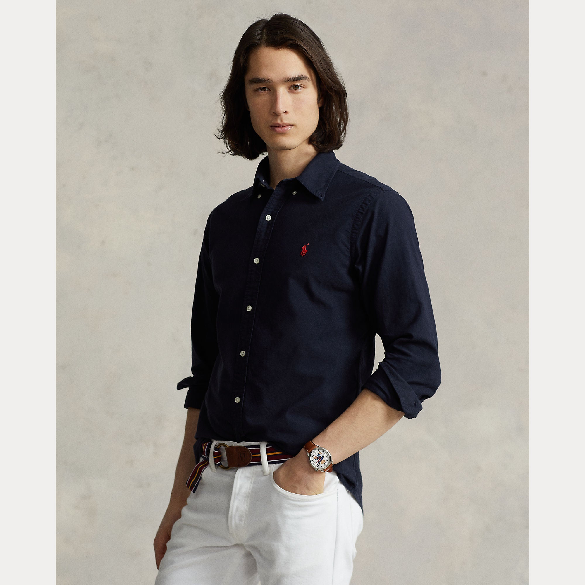 Polo Ralph Lauren miesten kauluspaita Custom Fit Carment-dyed Oxford Shirt, tummansininen