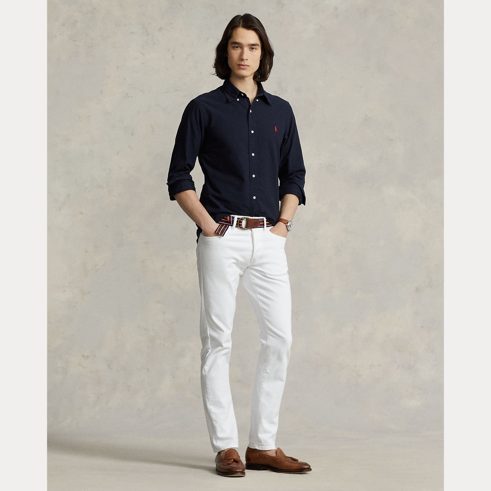 Polo Ralph Lauren miesten kauluspaita Custom Fit Carment-dyed Oxford Shirt, tummansininen