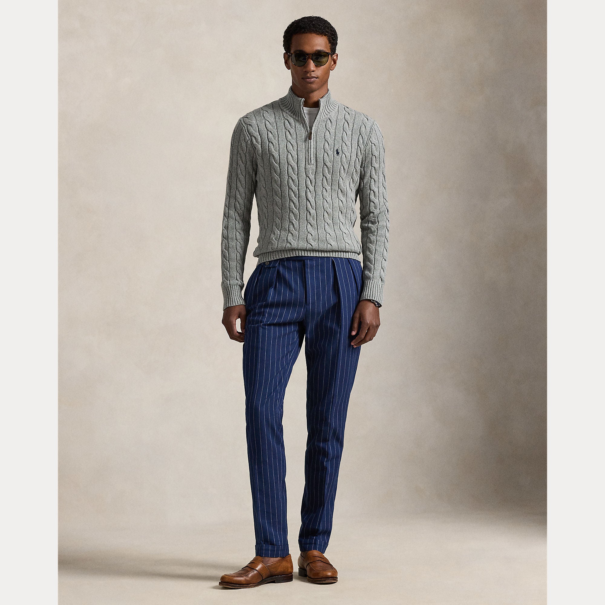 Polo Ralph Lauren miesten neulepusero Cotton Cable LS Driver Half Zip Pullover,  harmaa