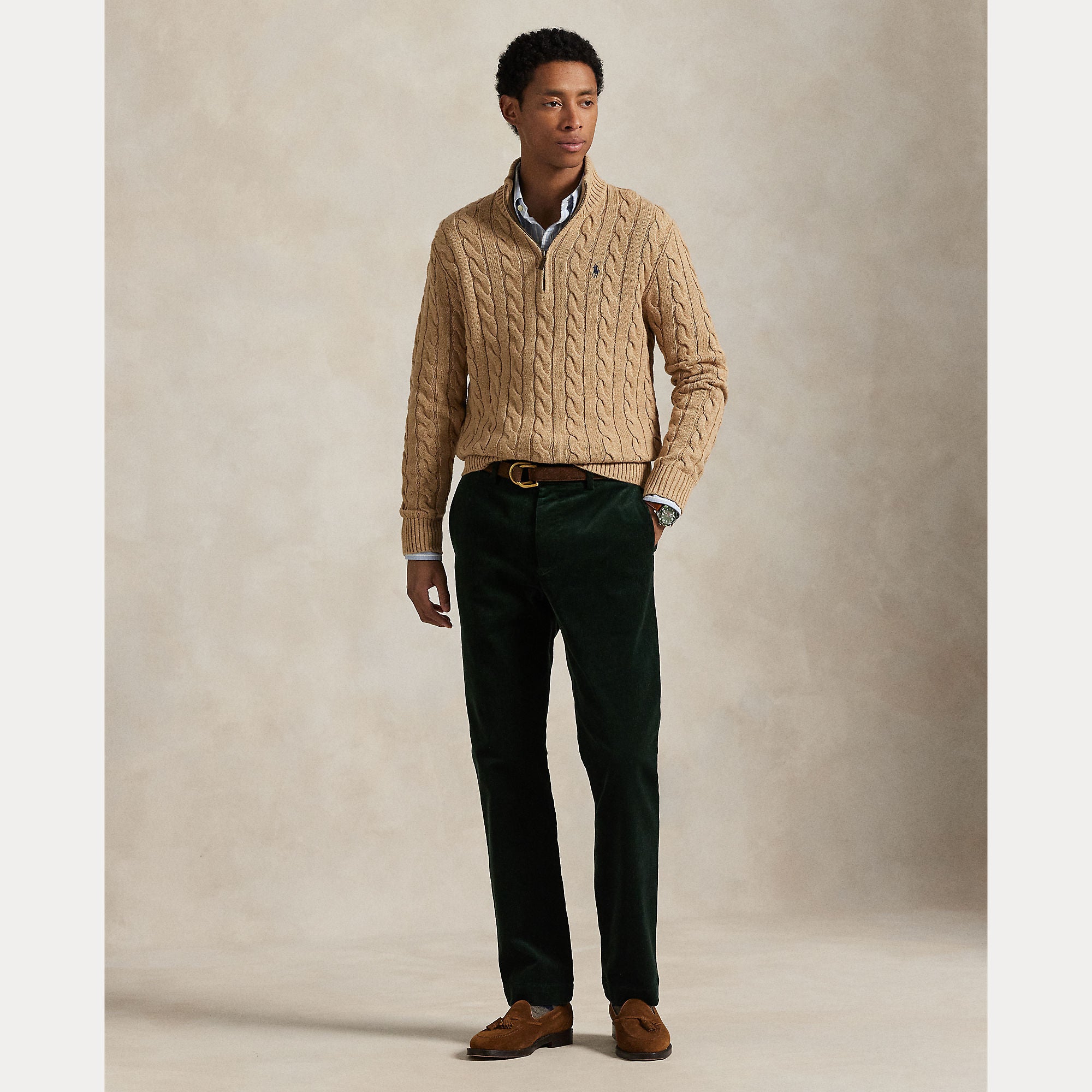 Polo Ralph Lauren Miehet Neulepusero Cotton Cable LS Half Zip Beige