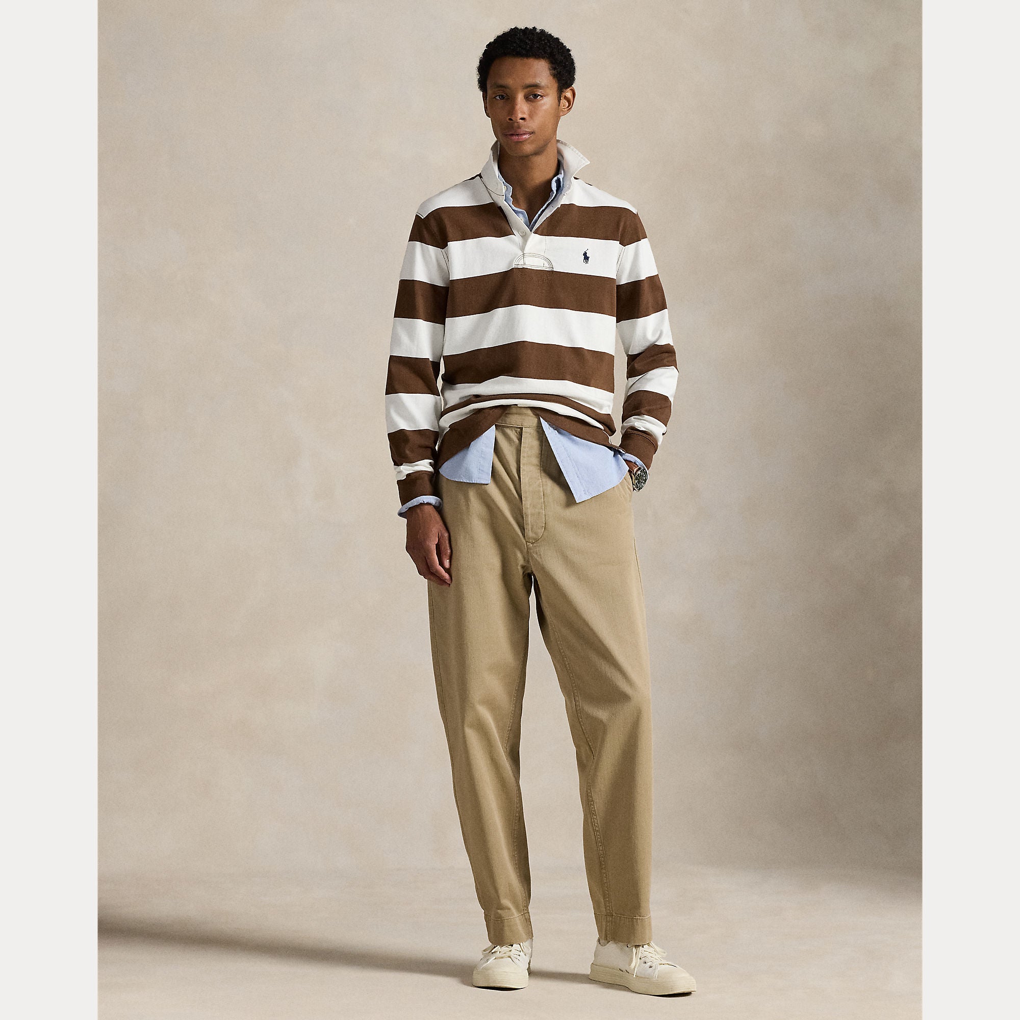Polo Ralph Lauren miesten pikeepaita Big Fit Striped Jersey Rugby Shirt, ruskea
