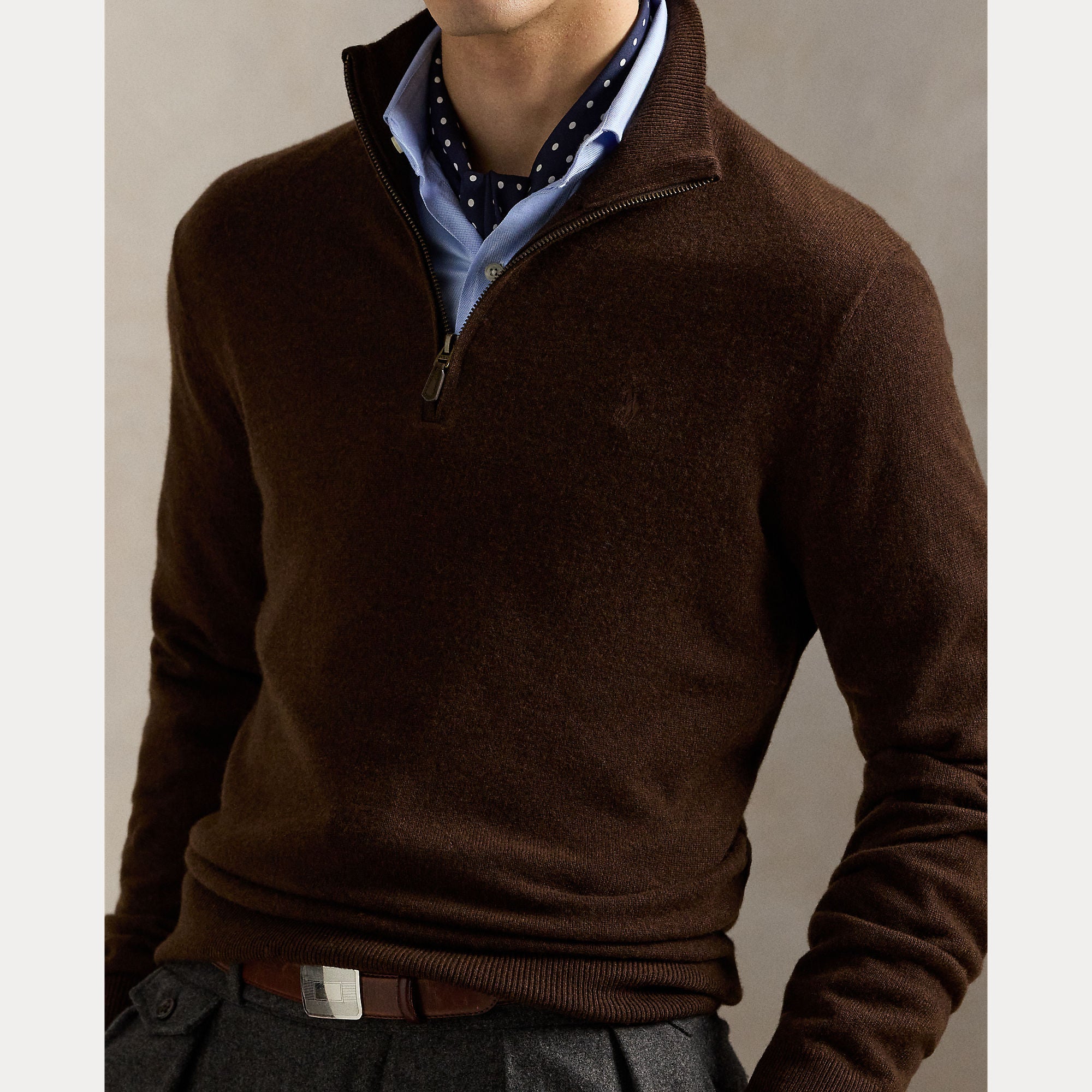 Polo Ralph Lauren Miesten Neulepusero LS HZ PP-LONG SLEEVE-PULLOVER, tummanruskea