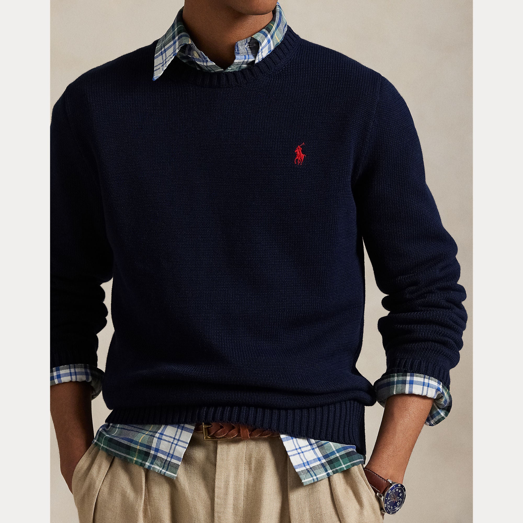 Polo Ralph Lauren Miesten Neulepusero EMBROIDERED LOGO KNITTED JUMPER, tummansininen